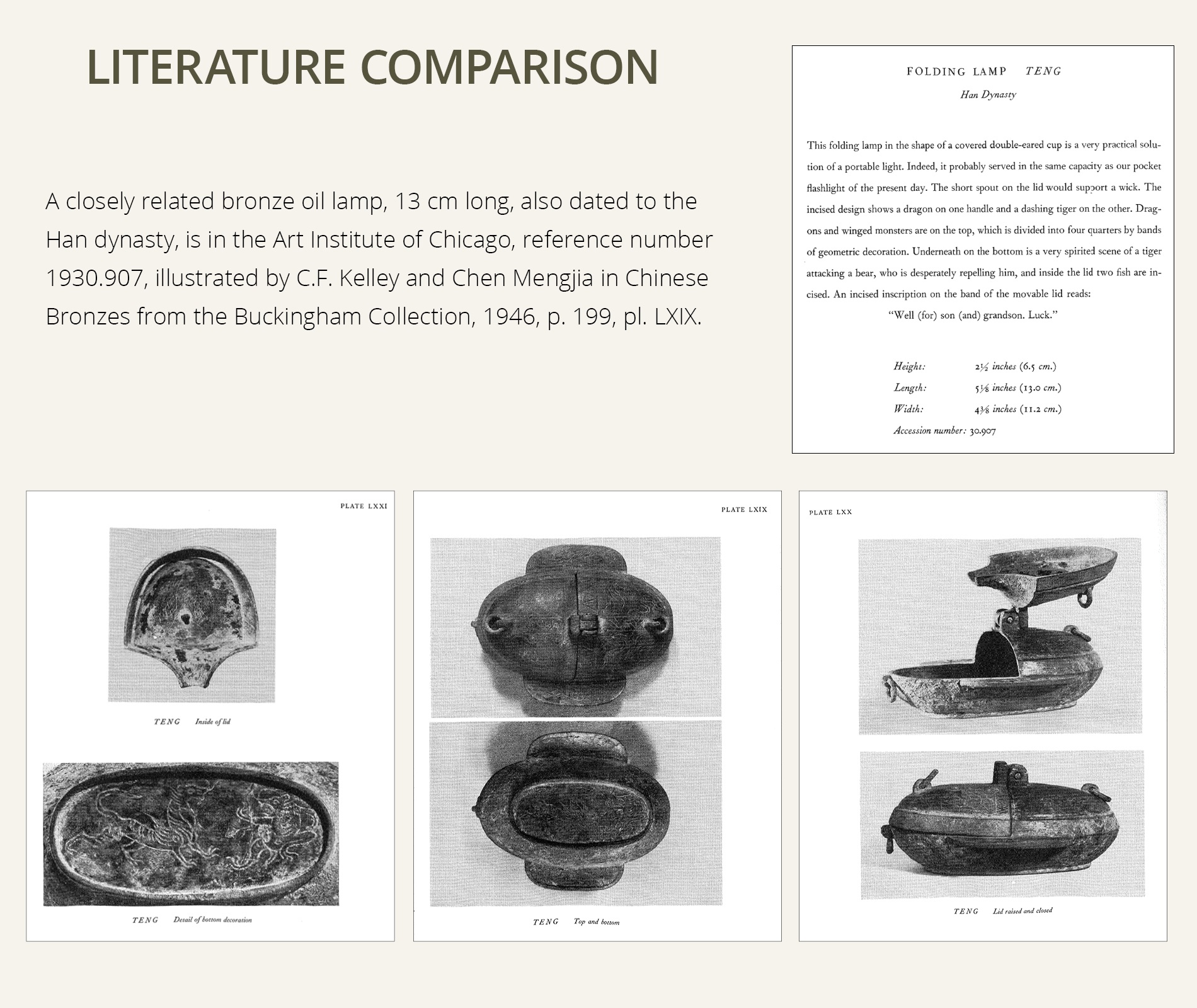 AN OVAL BRONZE FOLDING OIL LAMP, DENG, HAN DYNASTY - Image 7 of 16