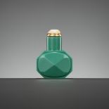 A SMALL JASPER-GREEN FACETED GLASS SNUFF BOTTLE, IMPERIAL GLASSWORKS, 18TH CENTURY