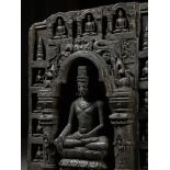 A MAGNIFICENT BLACK STONE STELE DEPICTING AN ENSHRINED VAIROCANA, PALA PERIOD, 11TH-12TH CENTURY