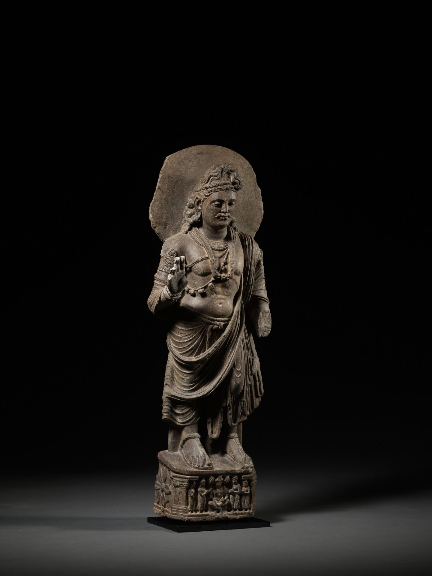 A LARGE AND IMPORTANT GRAY SCHIST FIGURE OF MAITREYA, ANCIENT REGION OF GANDHARA - Image 13 of 13