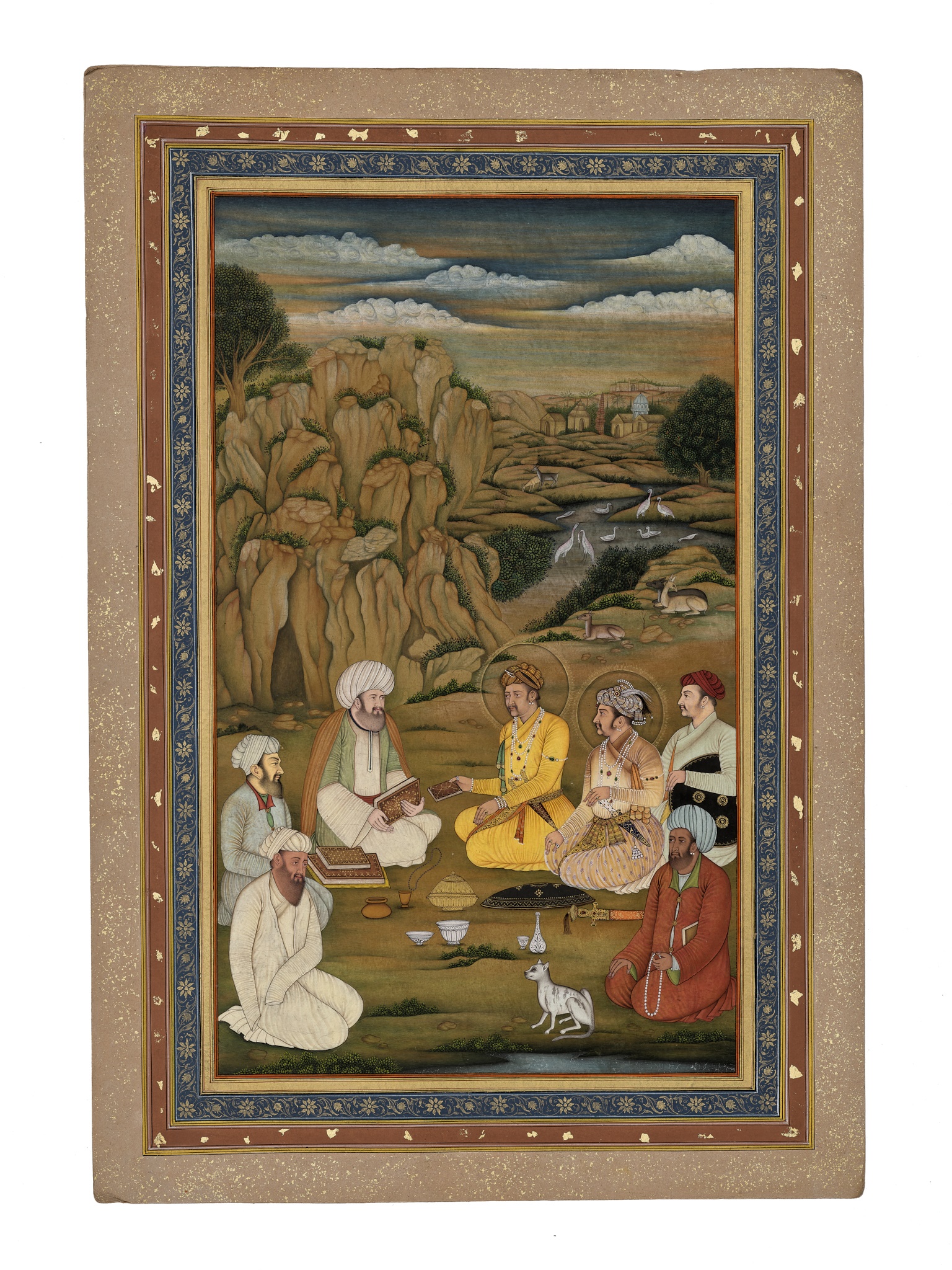 AN INDIAN MINIATURE PAINTING OF EMPEROR JAHANGIR AND HIS SONS VISITING A HERMIT - Image 6 of 7