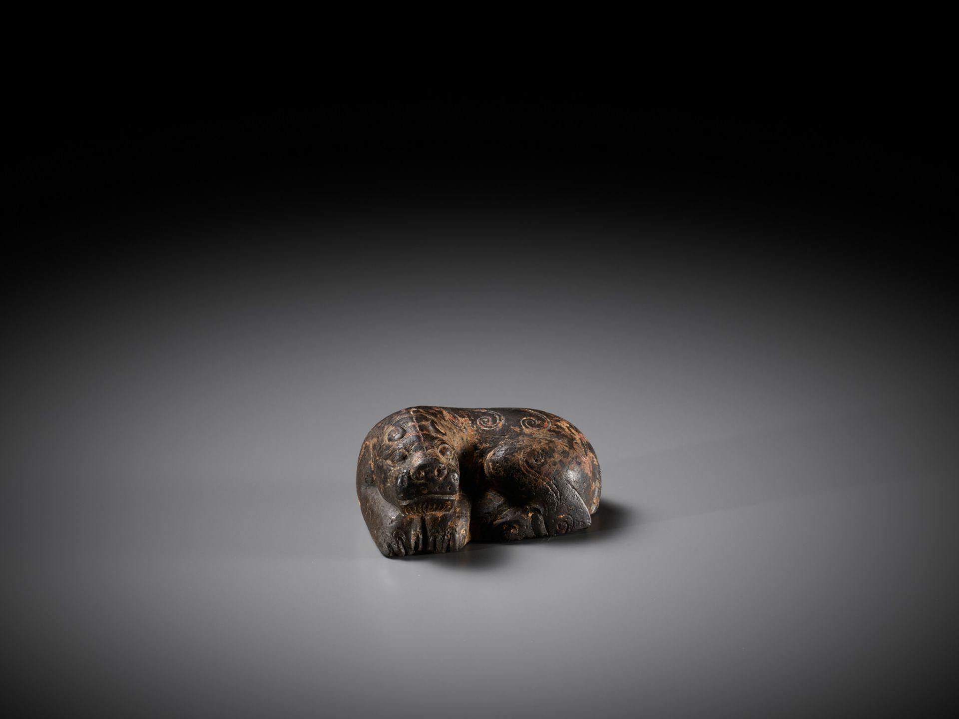 A LIMESTONE 'LION' MAT WEIGHT, HAN DYNASTY - Image 3 of 12