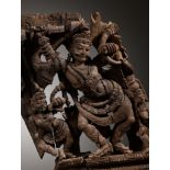 A WOOD RELIEF OF A DANCING DEITY, KERALA, SOUTH INDIA, 18TH TO EARLY 19TH CENTURY