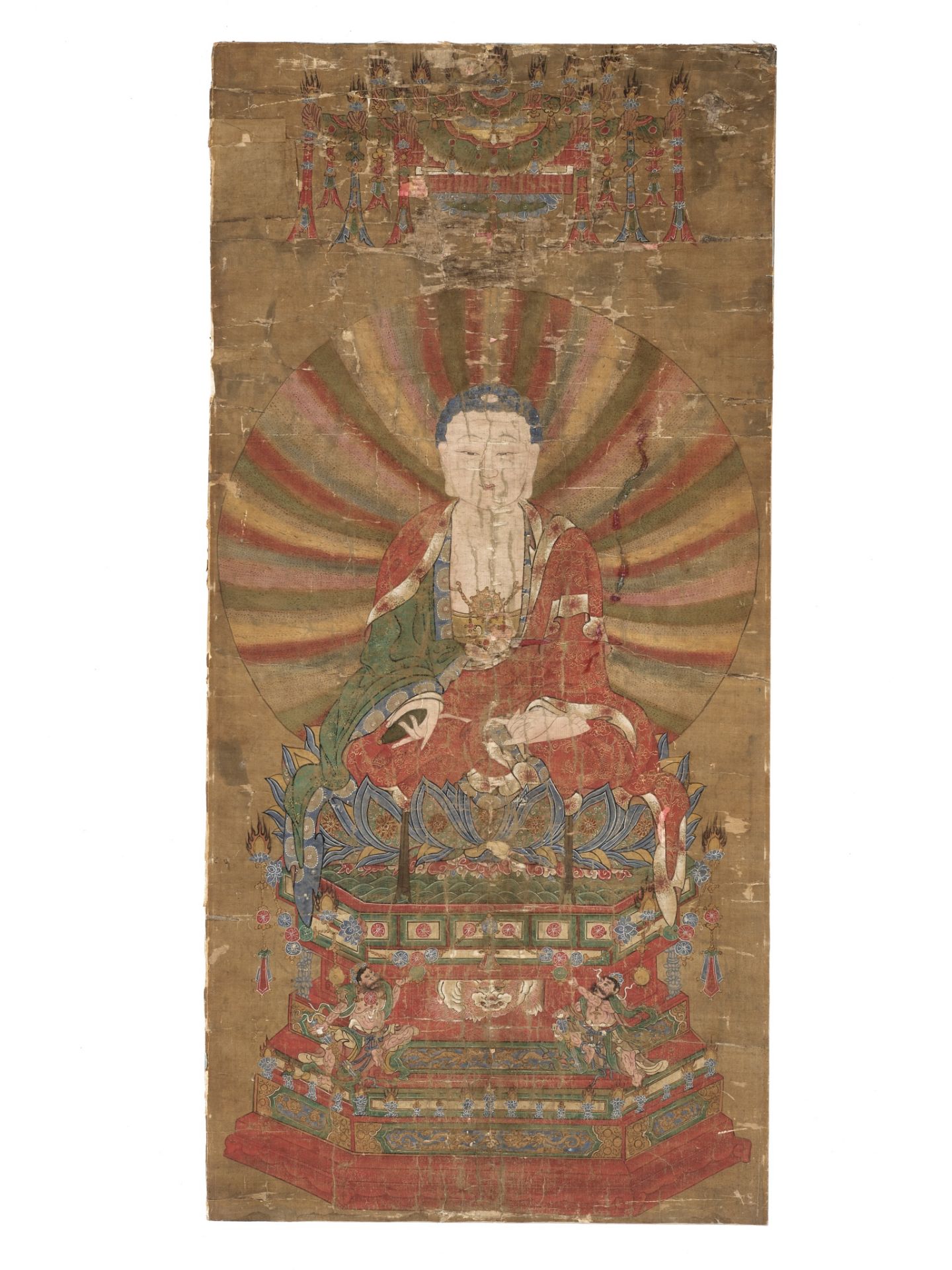 AN IMPORTANT BUDDHIST VOTIVE PAINTING DEPICTING BUDDHA, EARLY MING DYNASTY, 1400-1450 - Bild 2 aus 10