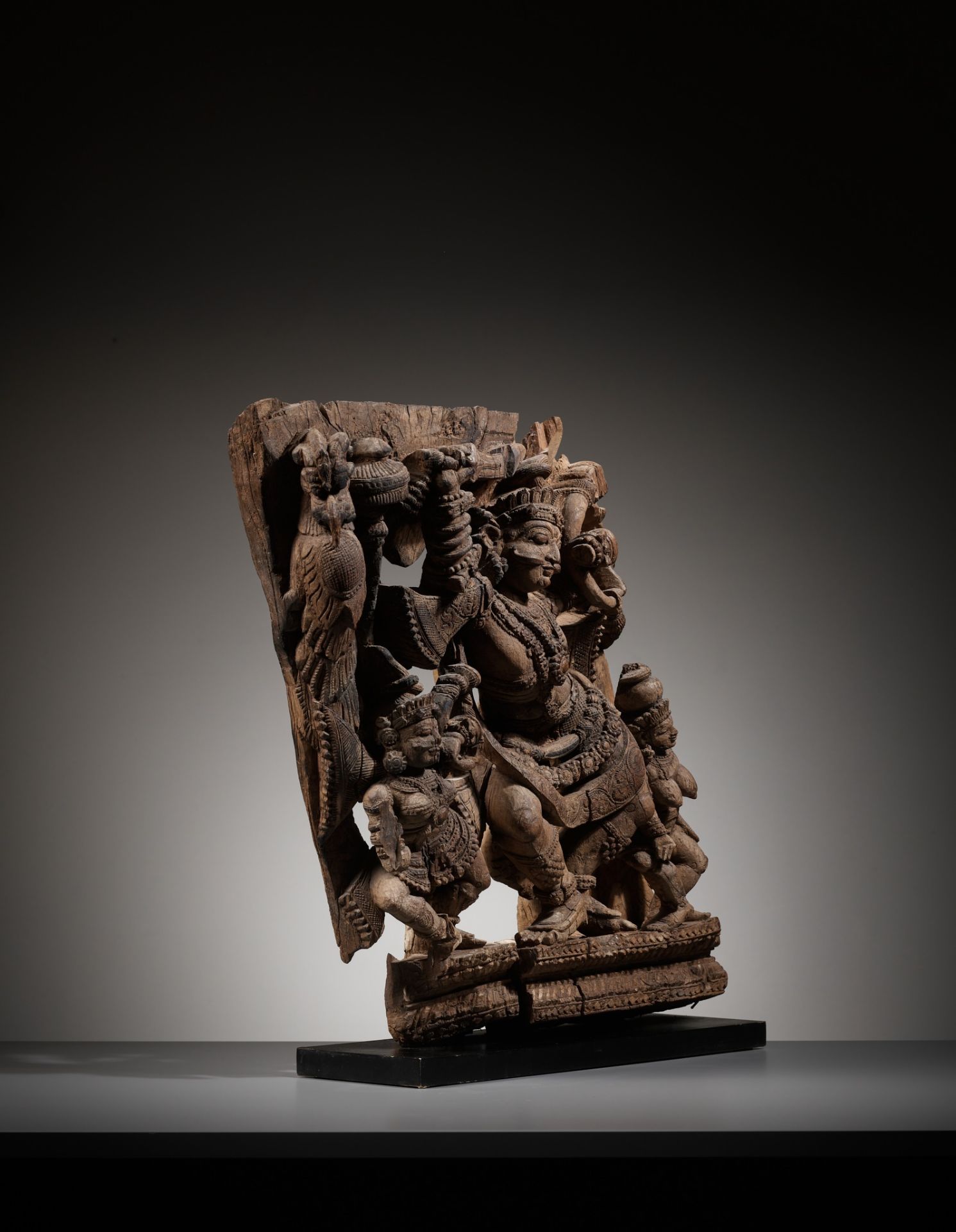 A WOOD RELIEF OF A DANCING DEITY, KERALA, SOUTH INDIA, 18TH TO EARLY 19TH CENTURY - Image 12 of 12