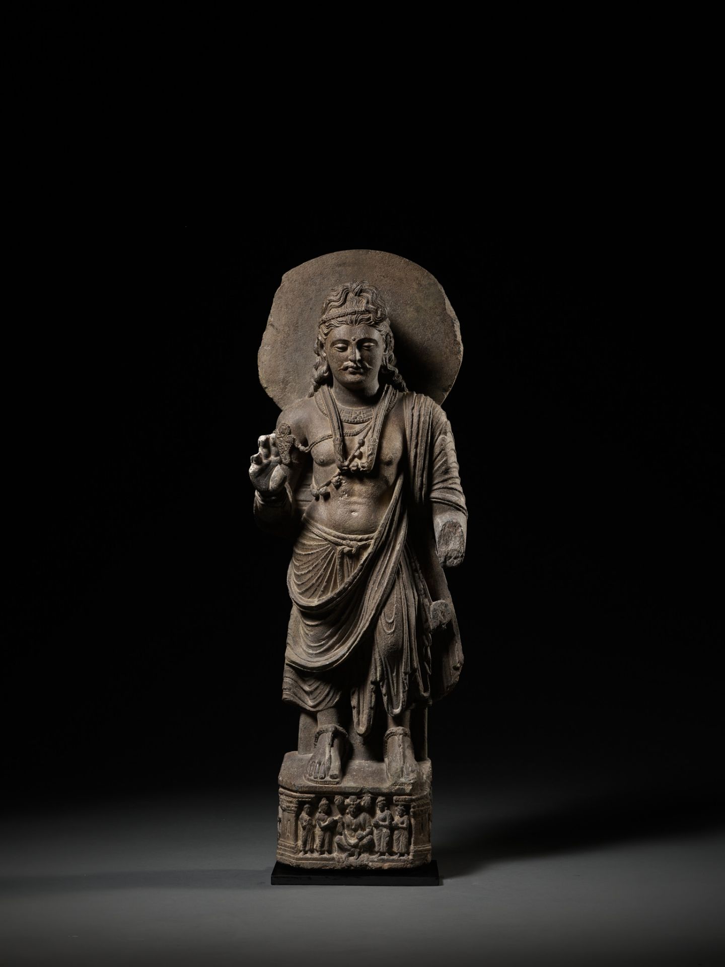 A LARGE AND IMPORTANT GRAY SCHIST FIGURE OF MAITREYA, ANCIENT REGION OF GANDHARA - Image 2 of 13