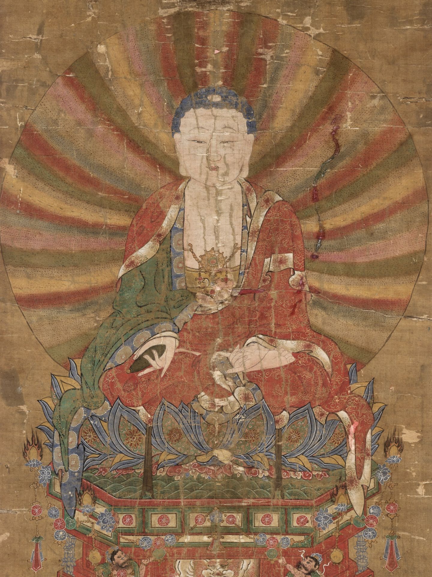 AN IMPORTANT BUDDHIST VOTIVE PAINTING DEPICTING BUDDHA, EARLY MING DYNASTY, 1400-1450