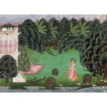AN INDIAN MINIATURE PAINTING OF KRISHNA AND RADHA WITH PEAFOWL, NORTH INDIA, 18TH - 19TH CENTURY