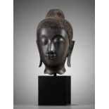 A MAGNIFICENT BRONZE HEAD OF BUDDHA, SUKHOTHAI KINGDOM