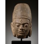 A RARE AND LARGE SANDSTONE HEAD OF HARIHARA, CHAM PERIOD