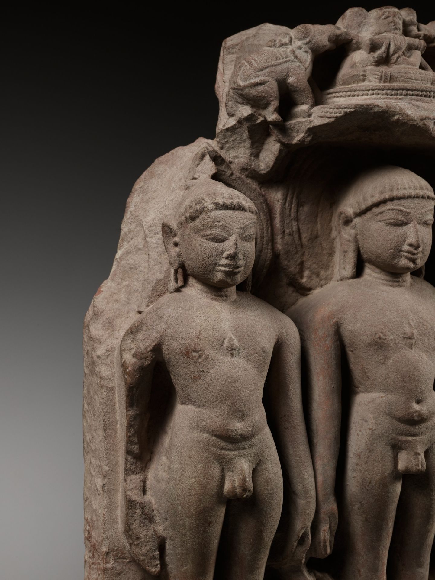 A JAIN SANDSTONE STELE OF THREE JINAS, WESTERN INDIA, RAJASTHAN OR GUJARAT, 10TH-12TH CENTURY - Image 5 of 14