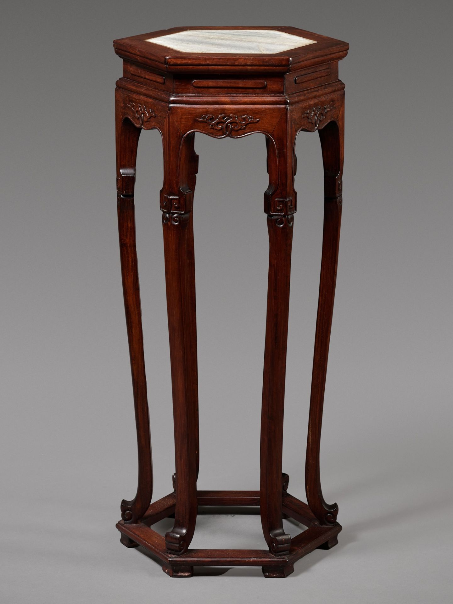 A MARBLE-INSET LACQUERED HARDWOOD INCENSE STAND, XIANGJI, 19TH CENTURY