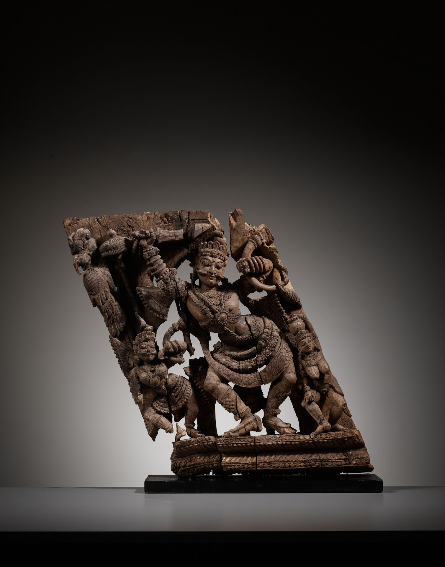 A WOOD RELIEF OF A DANCING DEITY, KERALA, SOUTH INDIA, 18TH TO EARLY 19TH CENTURY - Image 2 of 12
