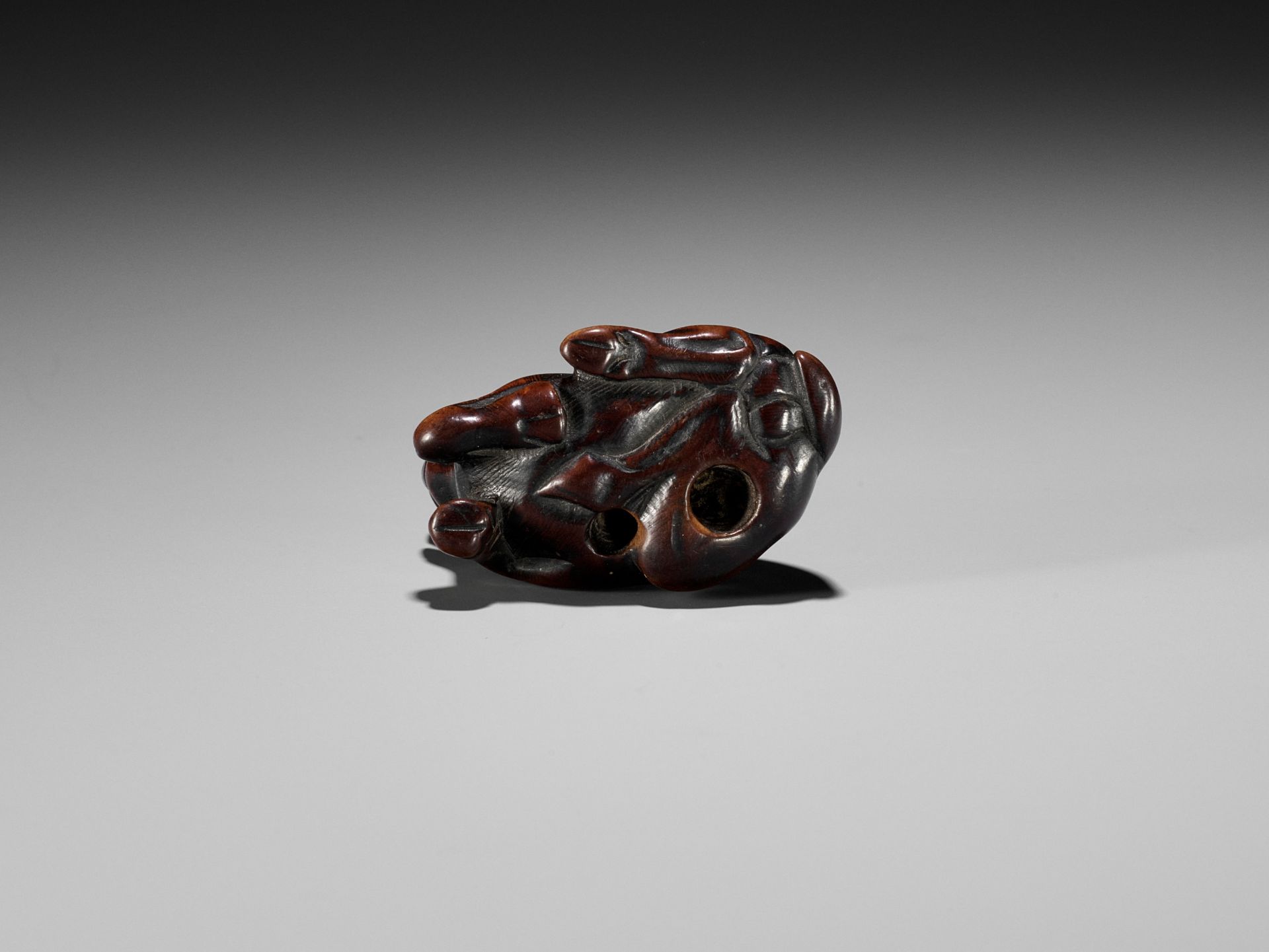 A FINE TANBA SCHOOL WOOD NETSUKE OF A RECUMBENT BOAR - Bild 12 aus 12