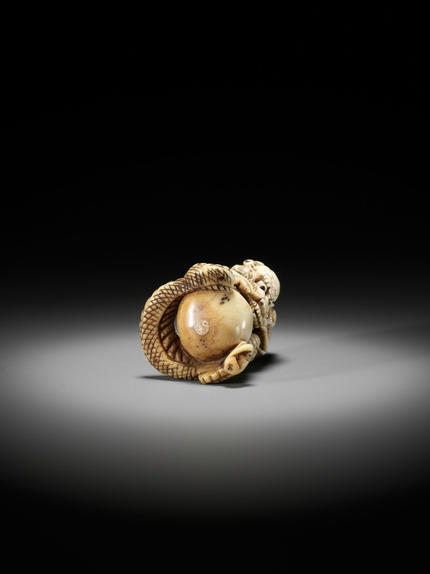 A POWERFUL STAG ANTLER NETSUKE OF A DRAGON WITH TAMA, ATTRIBUTED TO MOTOTADA - Image 11 of 11