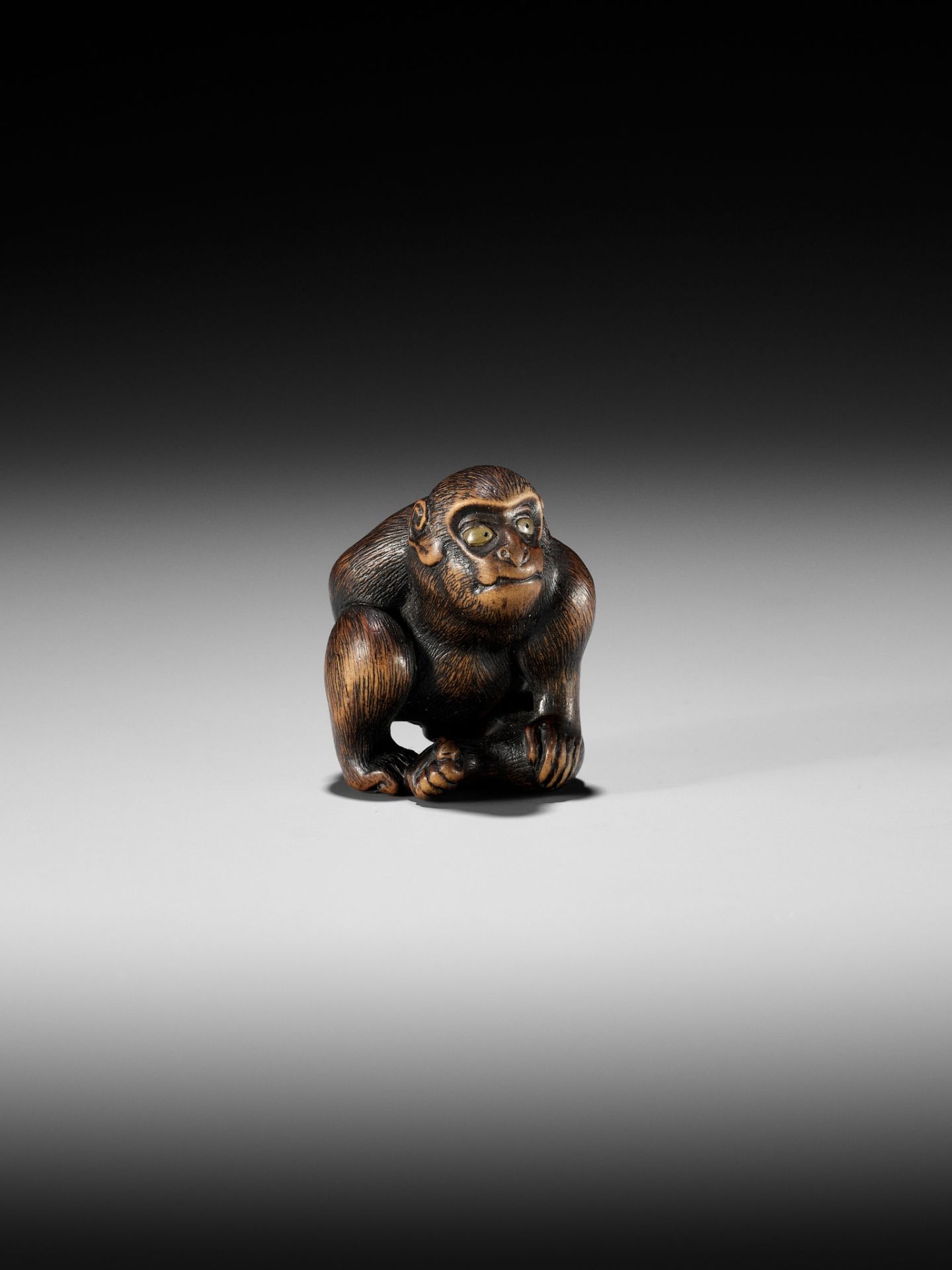 NAITO TOYOMASA: A SUPERB WOOD NETSUKE OF A MONKEY SCRATCHING ITSELF - Bild 2 aus 17