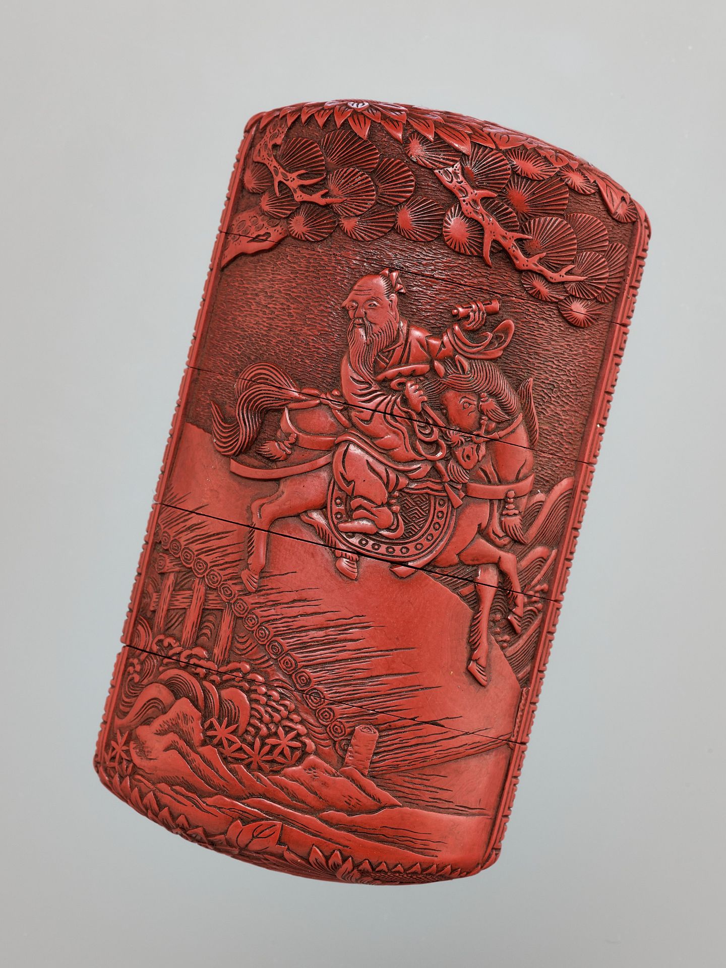 A FINE TSUISHU FOUR-CASE LACQUER INRO WITH CHORYO AND KOSEKIKO, WITH EN SUITE NETSUKE AND OJIME - Image 7 of 10