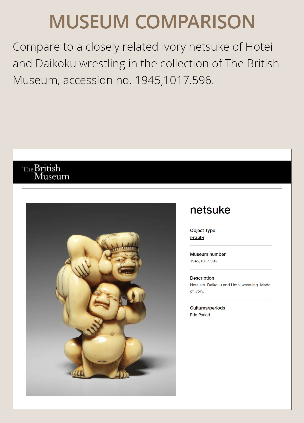 AN IVORY NETSUKE OF HOTEI AND DAIKOKU WRESTLING - Image 4 of 13