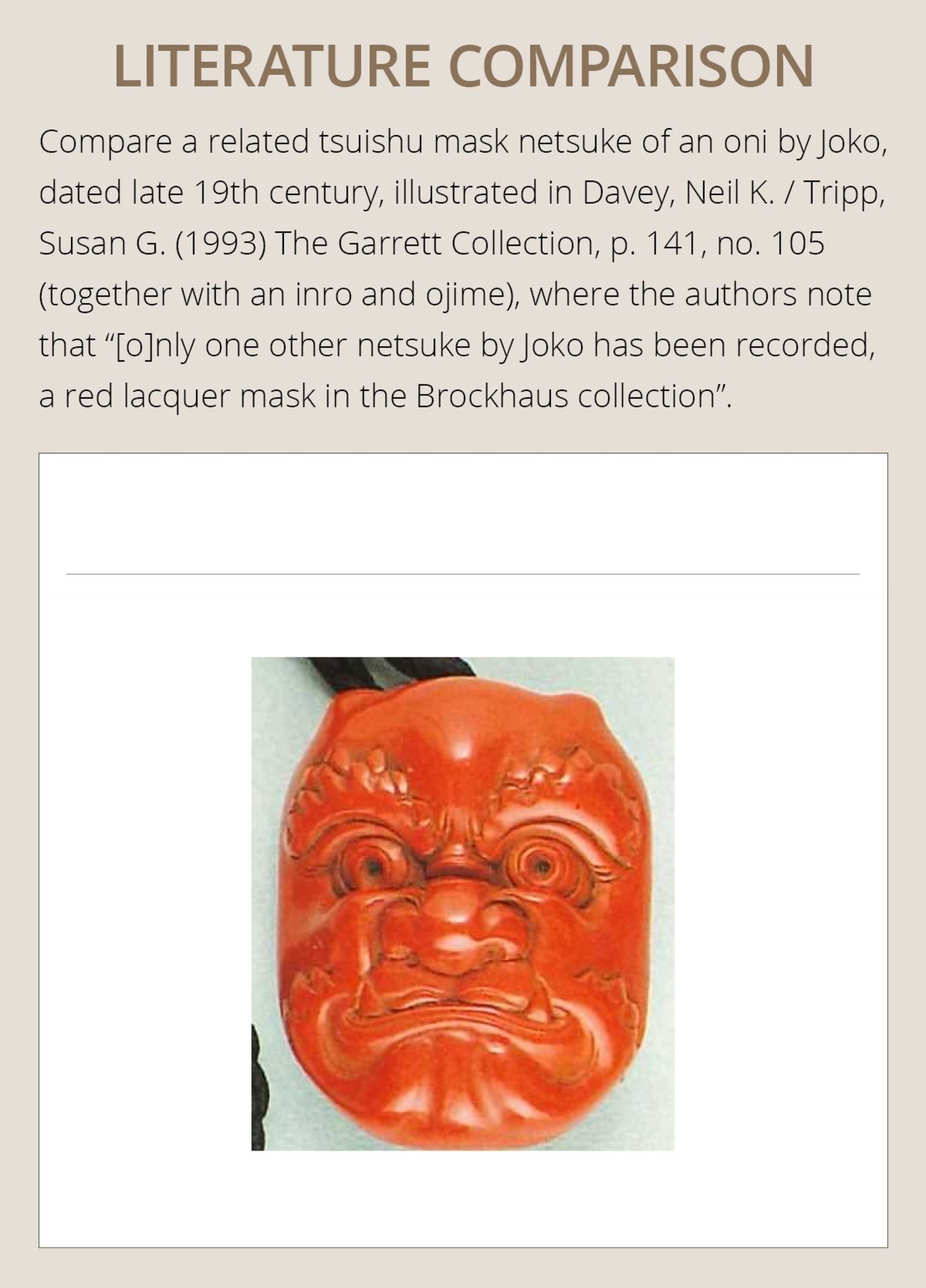 JOKO: A RARE TSUISHU (RED LACQUER) BUGAKU MASK NETSUKE OF GENJORAKU - Image 5 of 12