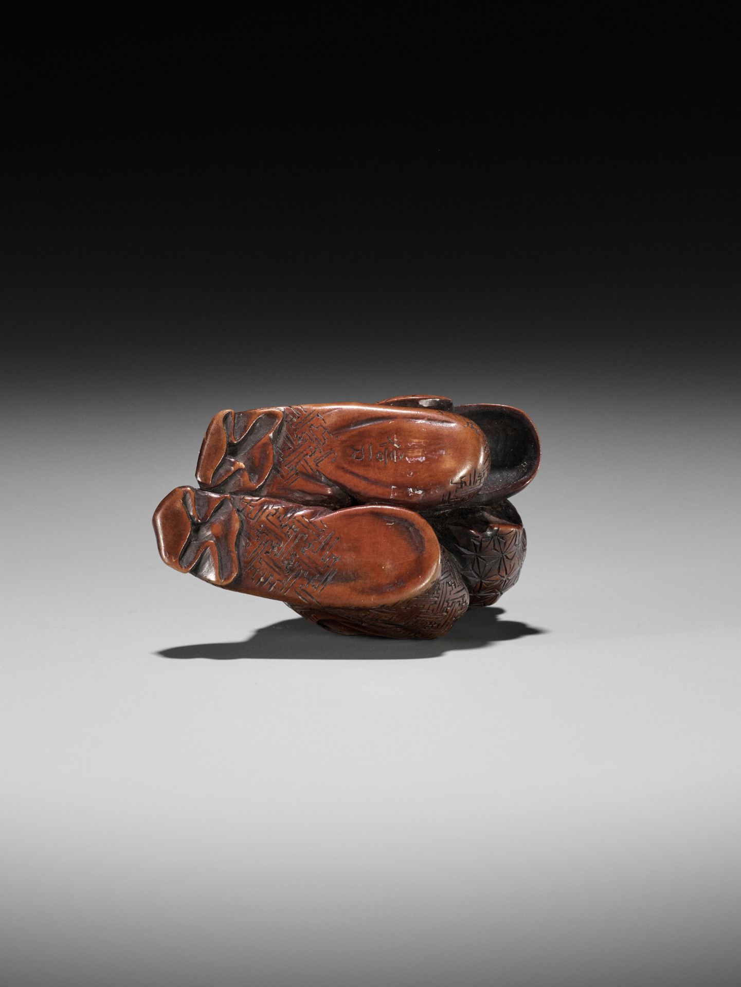 NOBUKAZU: A WOOD SHUNGA NETSUKE OF OKAME WITH TENGU MASK - Image 11 of 12