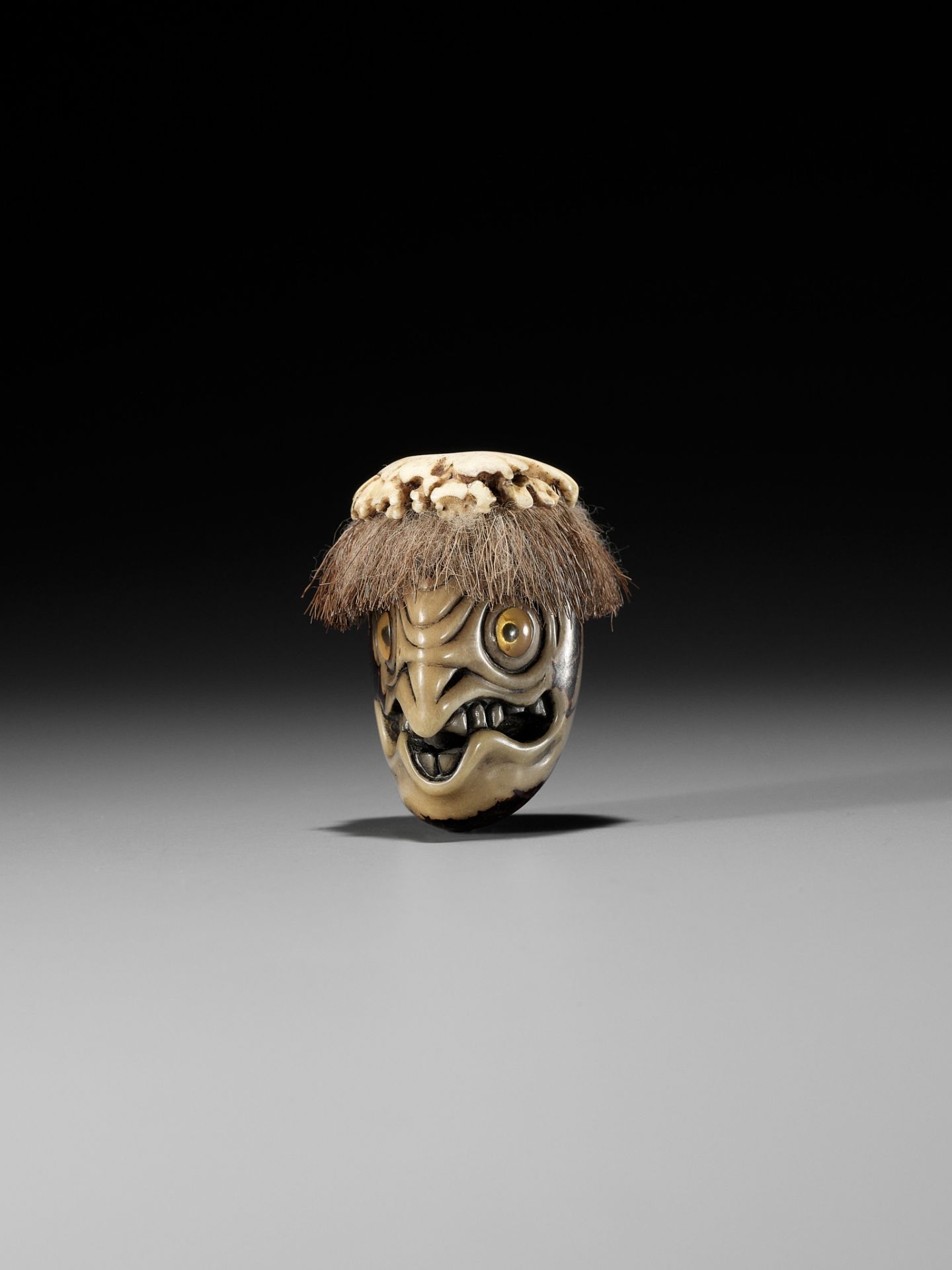 HAKUSAI: A RARE COROZO NUT AND STAG ANTLER NETSUKE OF A KAPPA HEAD - Image 2 of 11