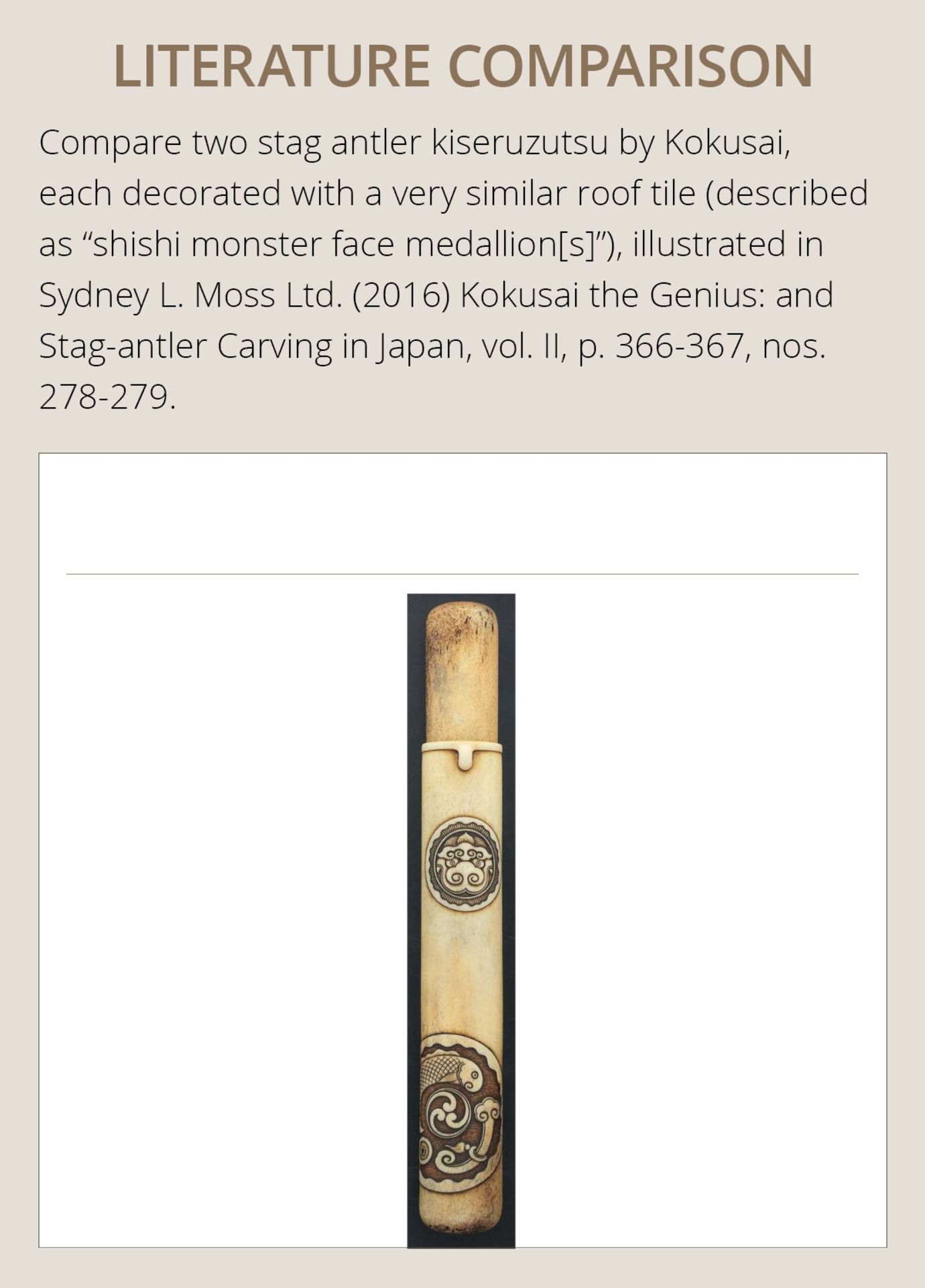 KOKUSAI: A STAG ANTLER RYUSA MANJU NETSUKE DEPICTING A ROOF TILE WITH ONI MASK (ONIGAWARA) - Image 5 of 14