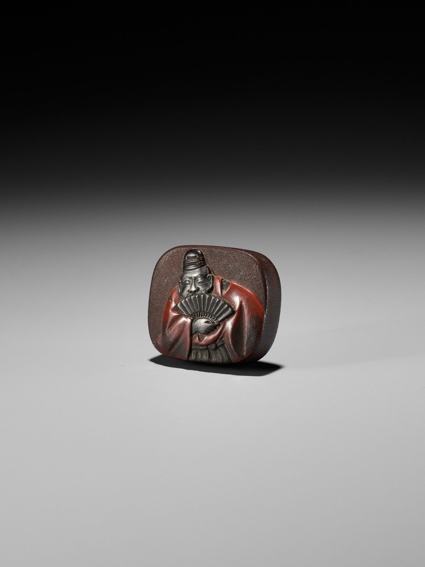 JOKA: A LACQUERED WOOD NETSUKE DEPICTING DAIKOKU AS A MANZAI DANCER - Image 7 of 9