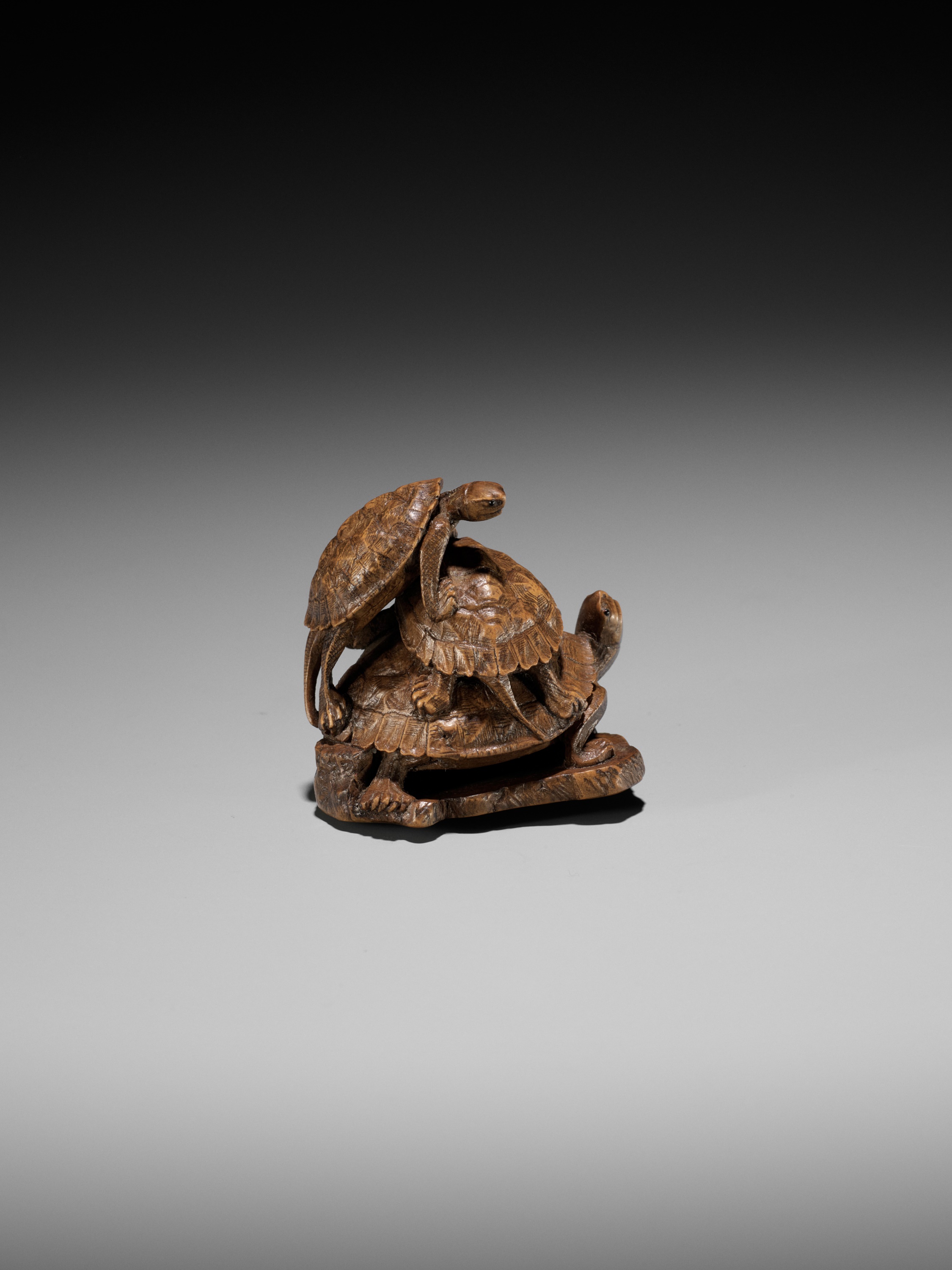 A WOOD OKIMONO NETSUKE OF A TURTLE PILE ON A ROOF TILE, ATTRIBUTED TO TADAKAZU - Image 11 of 14