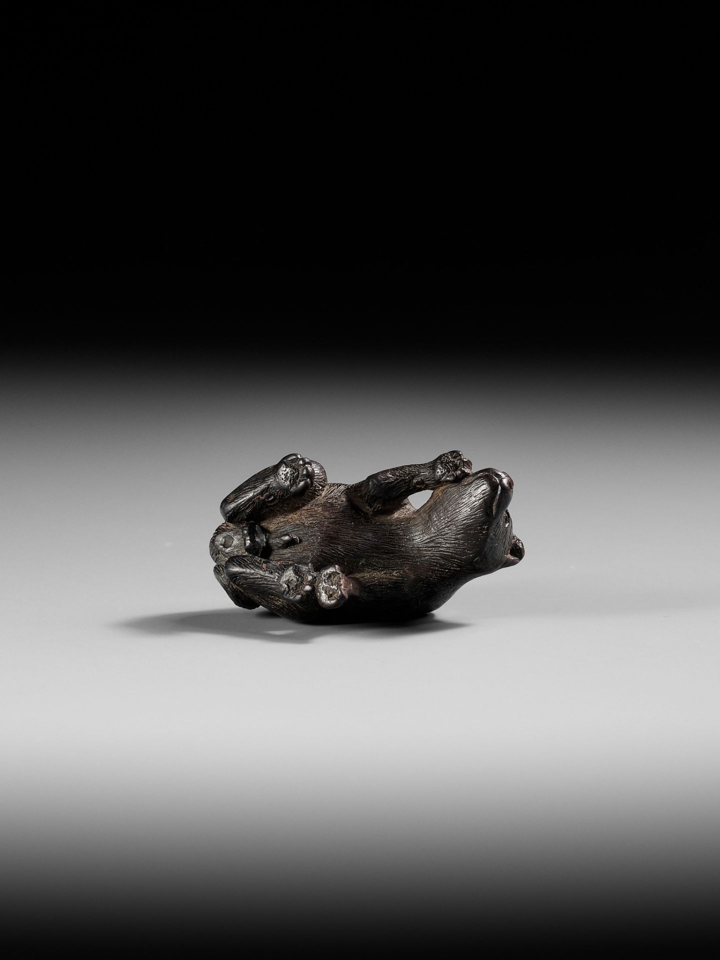 A RARE DARK WOOD NETSUKE OF A DOG SCRATCHING ITS JOWL - Bild 9 aus 10