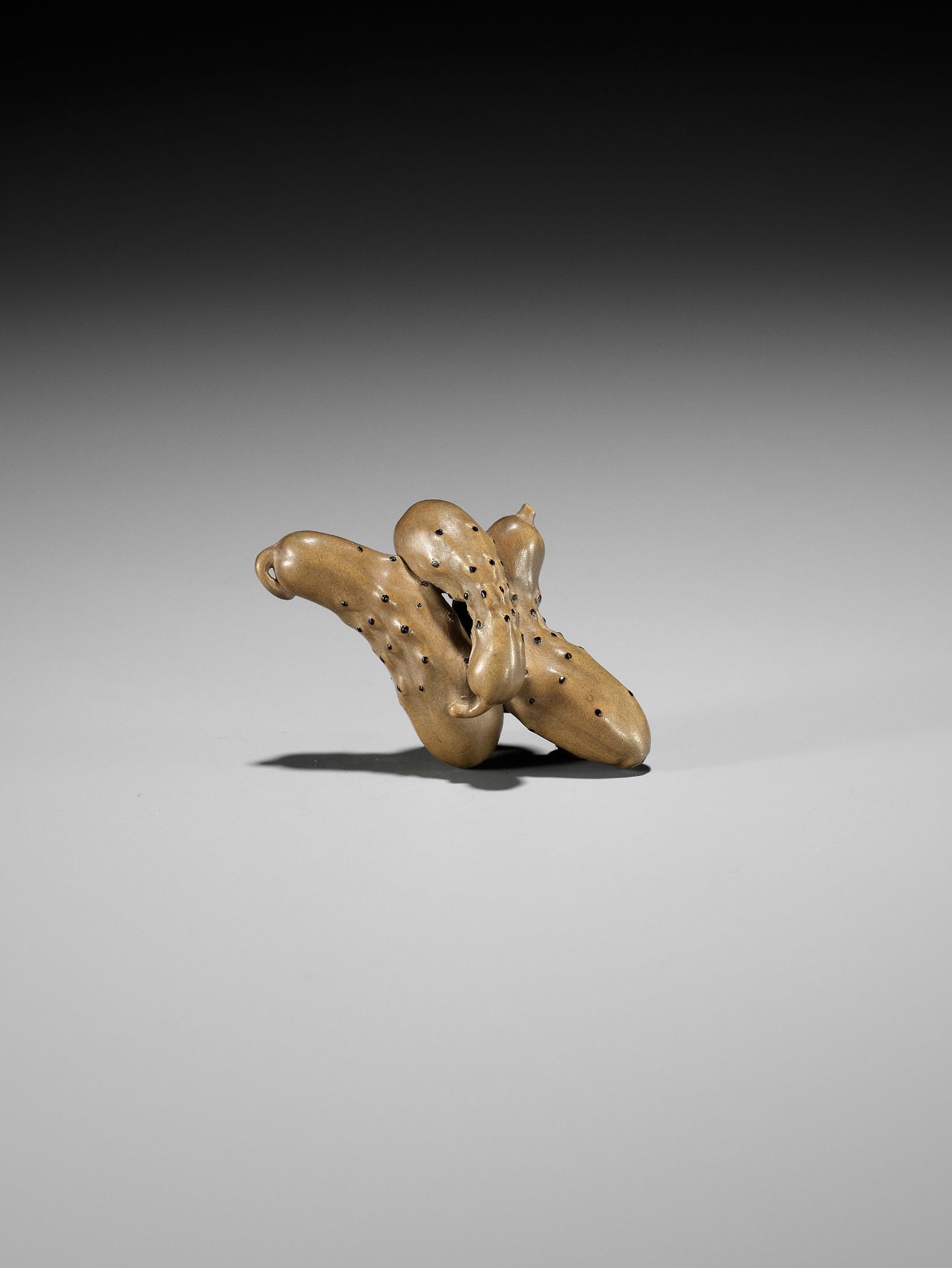 OUCHI GYOKUSO: A MASTERFUL STAINED AND LACQUERED WOOD NETSUKE OF A GROUP OF CUCUMBERS - Bild 6 aus 11