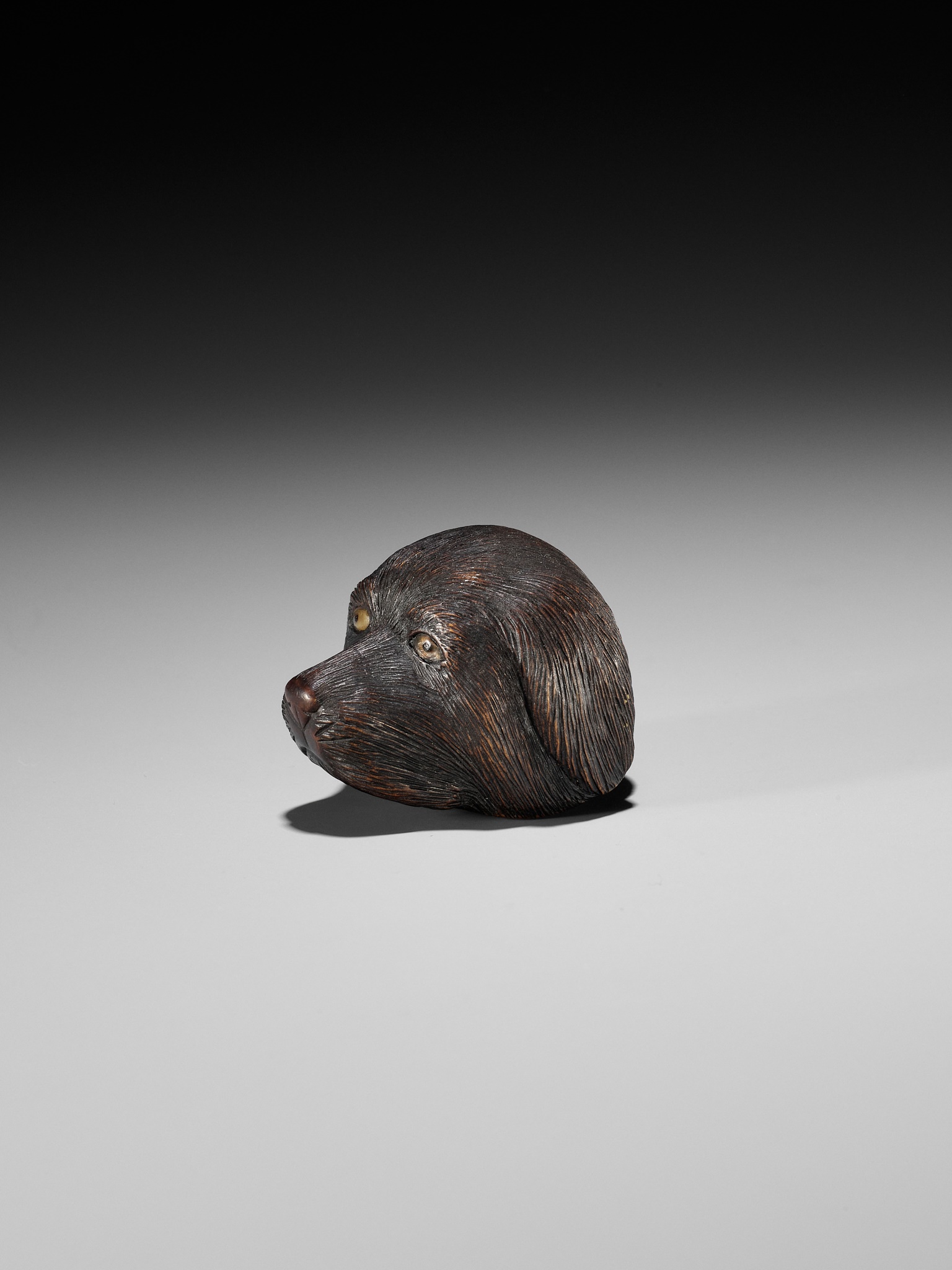 CHIKUSAI: A RARE WOOD NETSUKE DEPICTING THE HEAD OF A DOG - Image 6 of 12