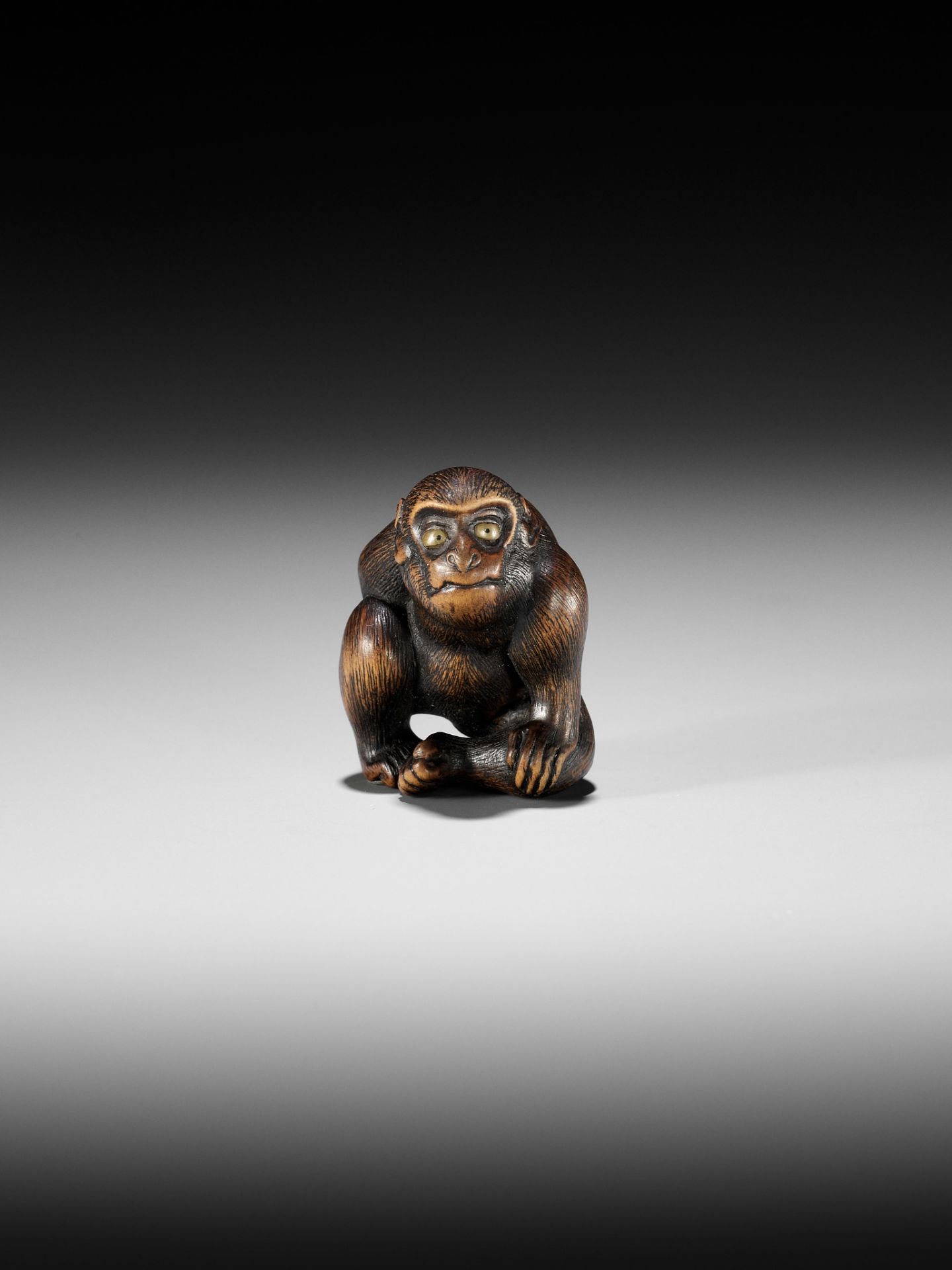 NAITO TOYOMASA: A SUPERB WOOD NETSUKE OF A MONKEY SCRATCHING ITSELF - Bild 13 aus 17