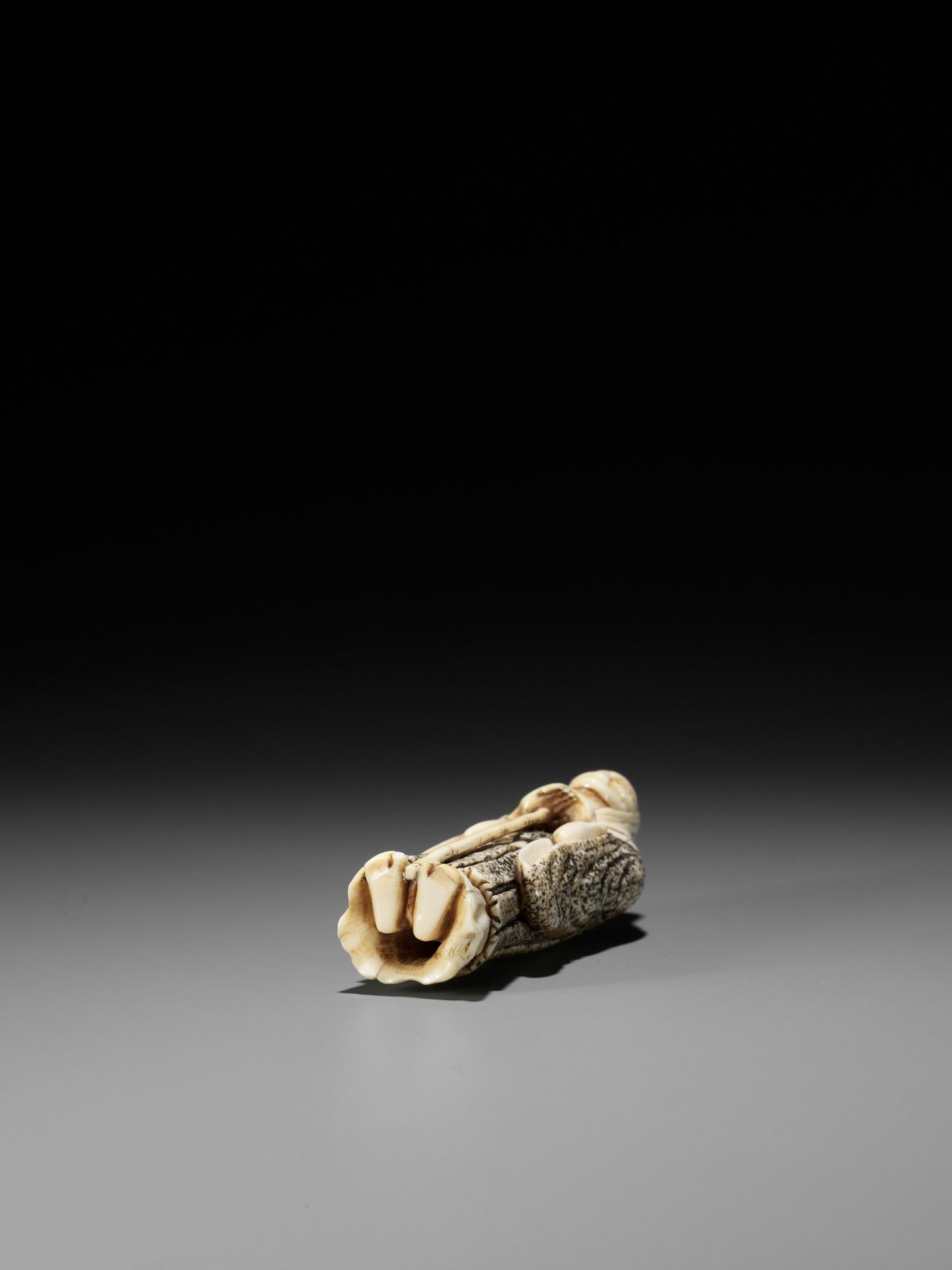 A RARE IVORY NETSUKE OF AN ACTOR IN THE ROLE OF THE FOX PRIEST (HAKUZOSU) - Image 12 of 13