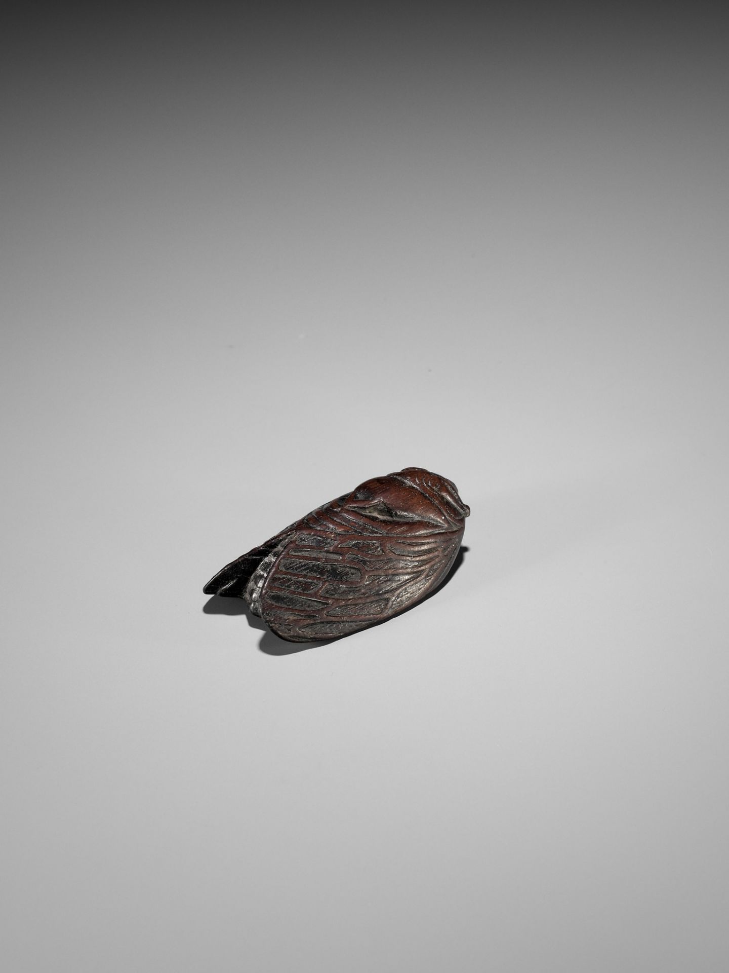 A RARE AND UNUSUAL WOOD MASK NETSUKE OF A CICADA - Image 8 of 12