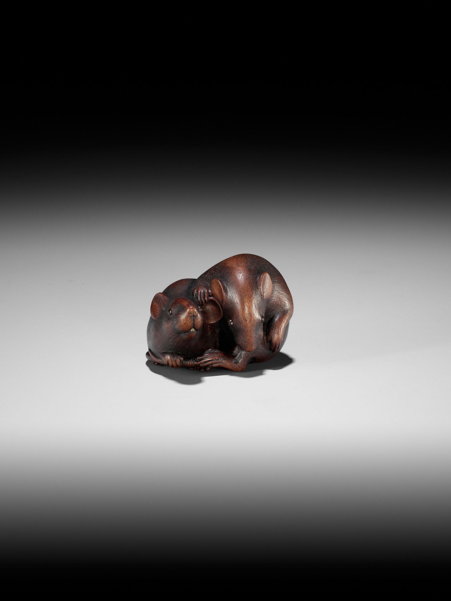 IKKAN: A SUPERB WOOD NETSUKE OF TWO RATS - Image 9 of 16