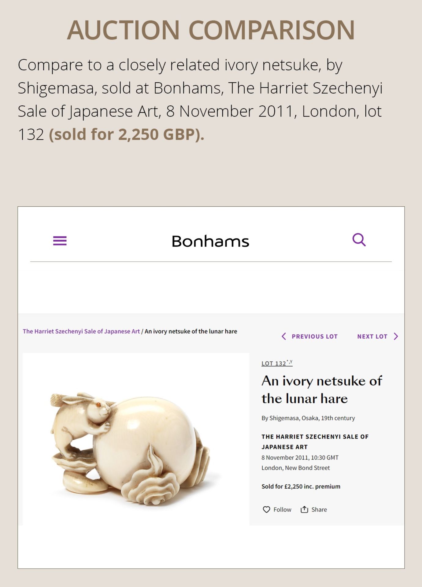 MASAHIRO: AN OSAKA SCHOOL IVORY NETSUKE OF THE LUNAR HARE - Bild 4 aus 13