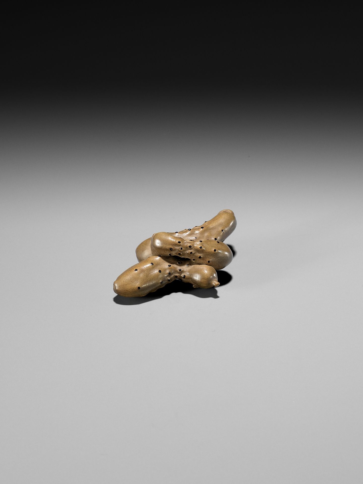 OUCHI GYOKUSO: A MASTERFUL STAINED AND LACQUERED WOOD NETSUKE OF A GROUP OF CUCUMBERS - Bild 7 aus 11