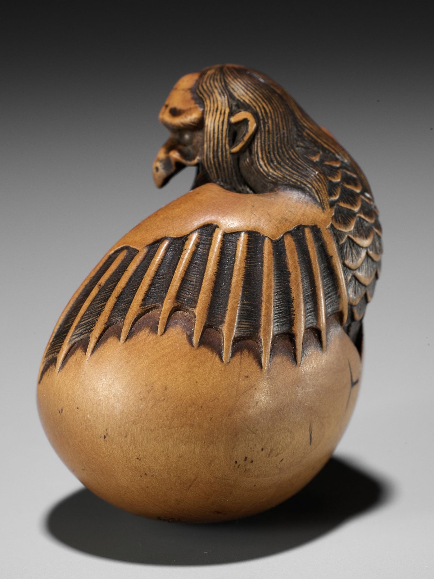 TOYOMASA: A SUPERB WOOD NETSUKE OF A HATCHING TENGU (TENGU NO TAMAGO) - Bild 9 aus 23