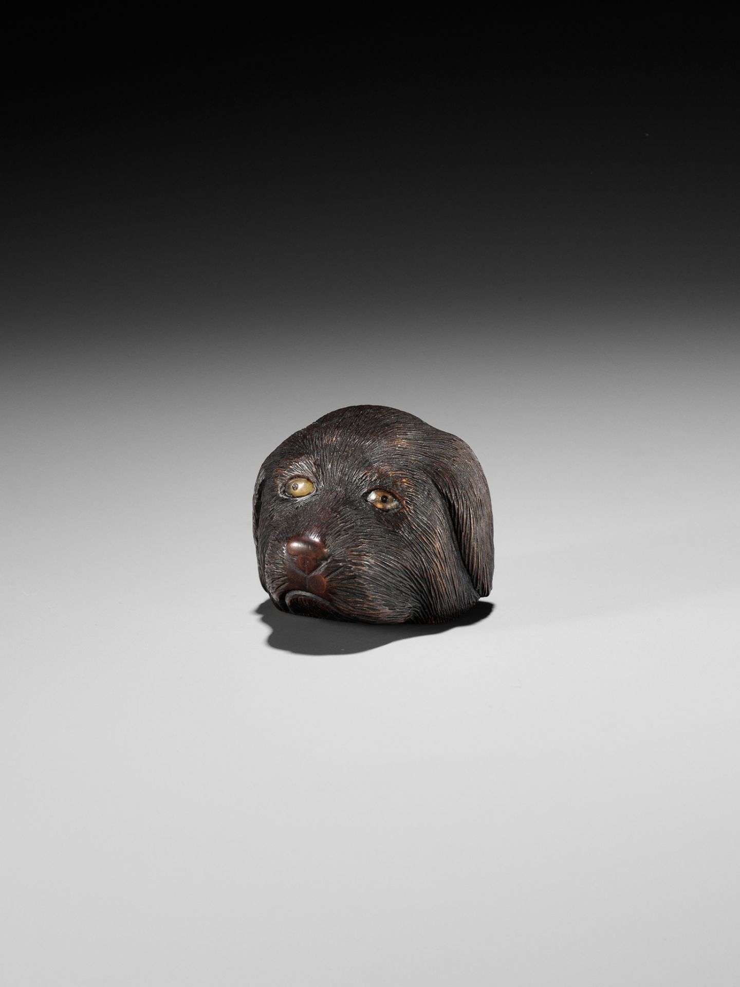 CHIKUSAI: A RARE WOOD NETSUKE DEPICTING THE HEAD OF A DOG - Bild 5 aus 12