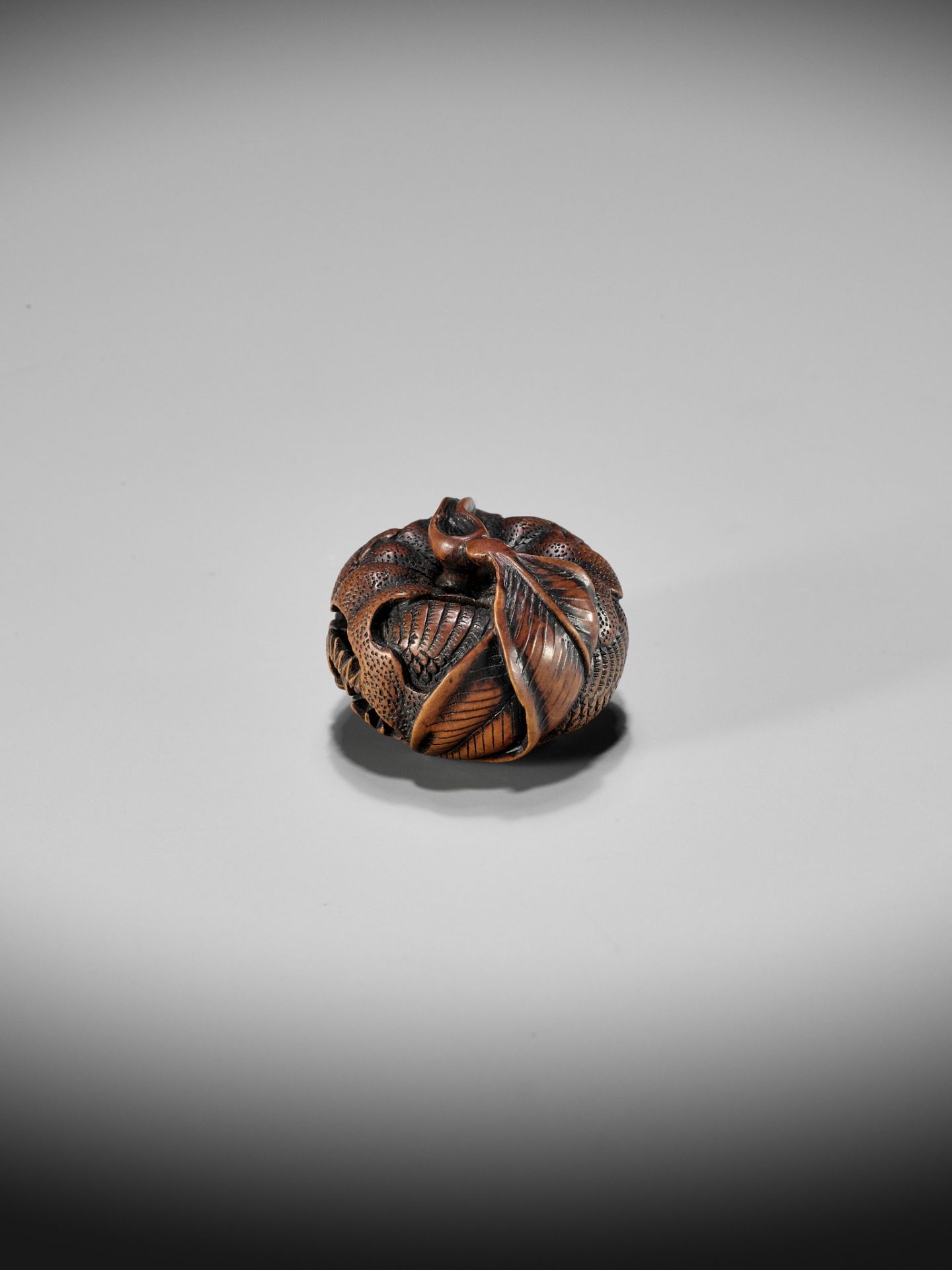 TOYOMASA: A FINE WOOD NETSUKE OF A DRAGON IN A MIKAN - Bild 2 aus 11