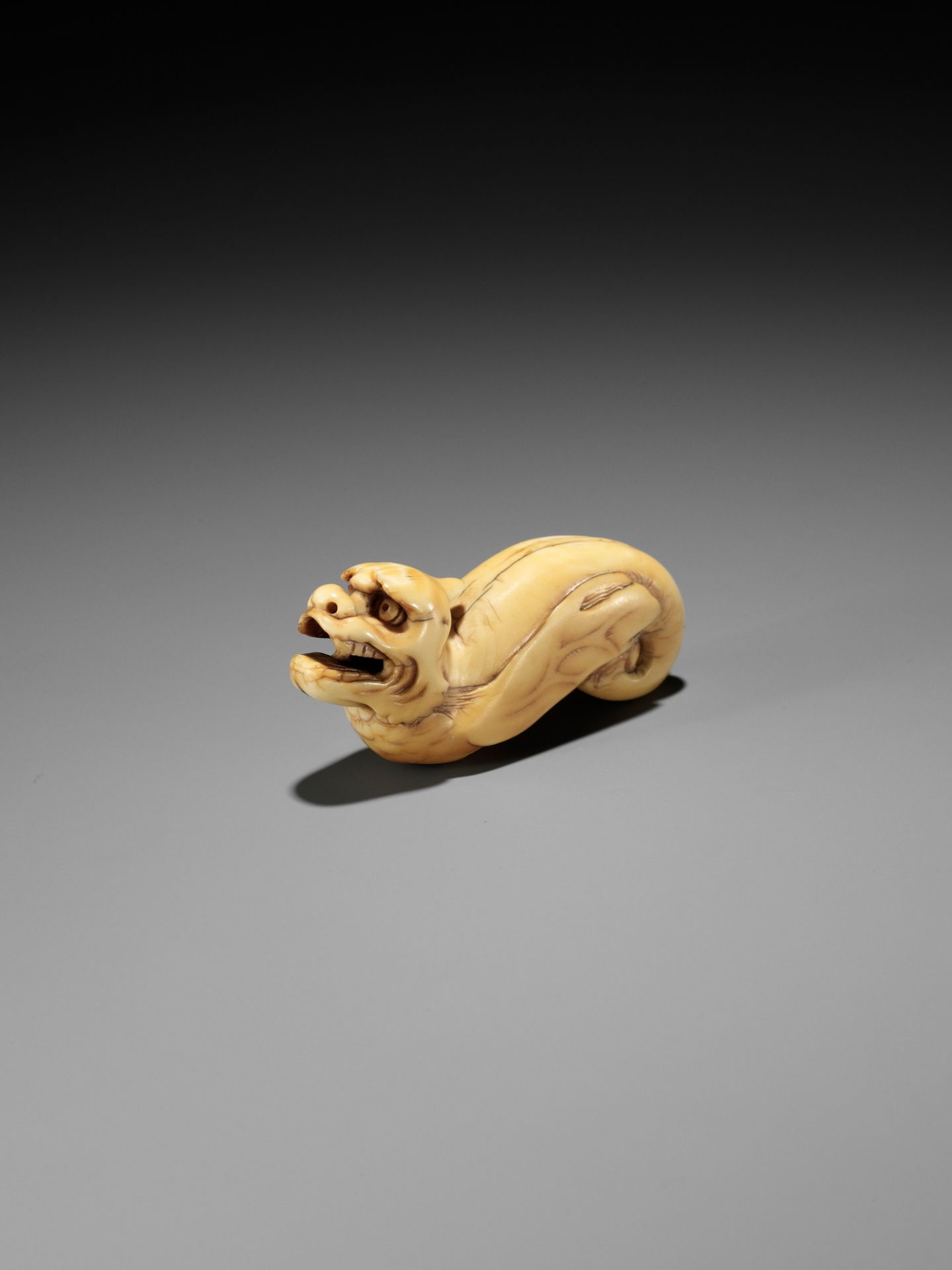 A RARE IVORY NETSUKE OF A WINGED DRAGON-FISH (MAKATSUGYO) - Image 8 of 13