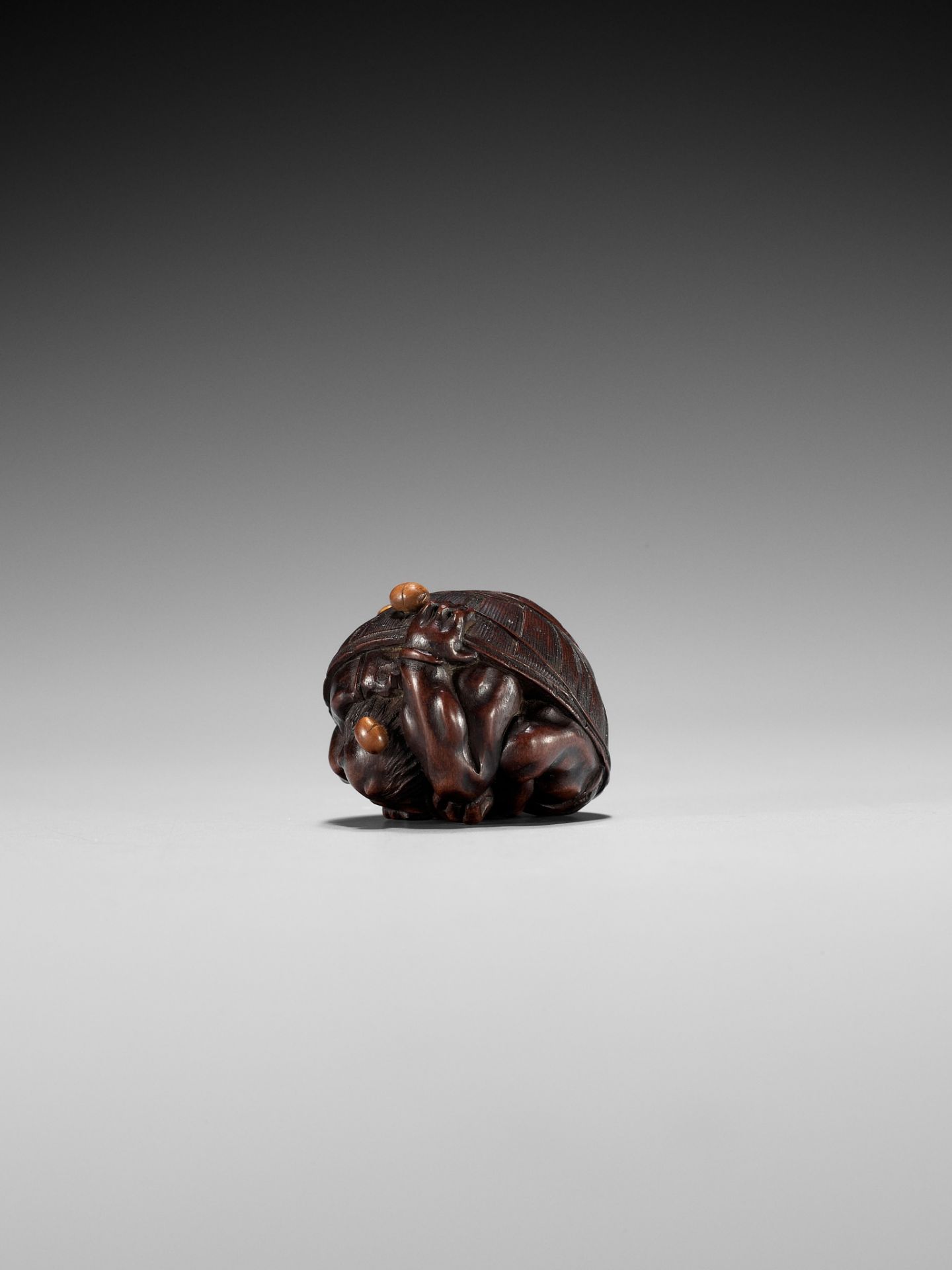 MASAKAZU: A WOOD NETSUKE OF A COWERING ONI DURING SETSUBUN - Image 10 of 13