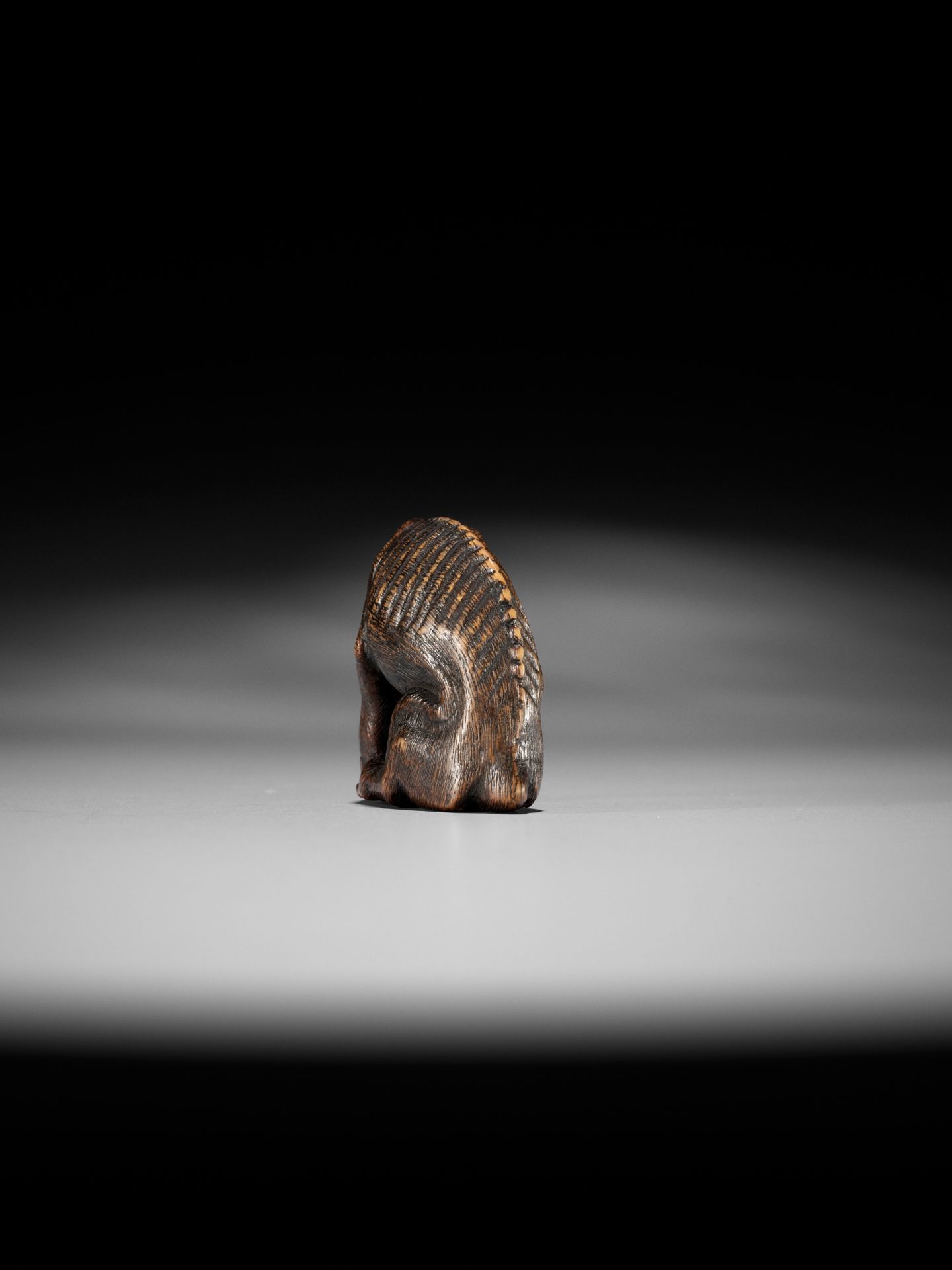 A SUPERB TOYOMASA SCHOOL WOOD NETSUKE OF AN EMACIATED WOLF WITH TORTOISE - Bild 13 aus 15