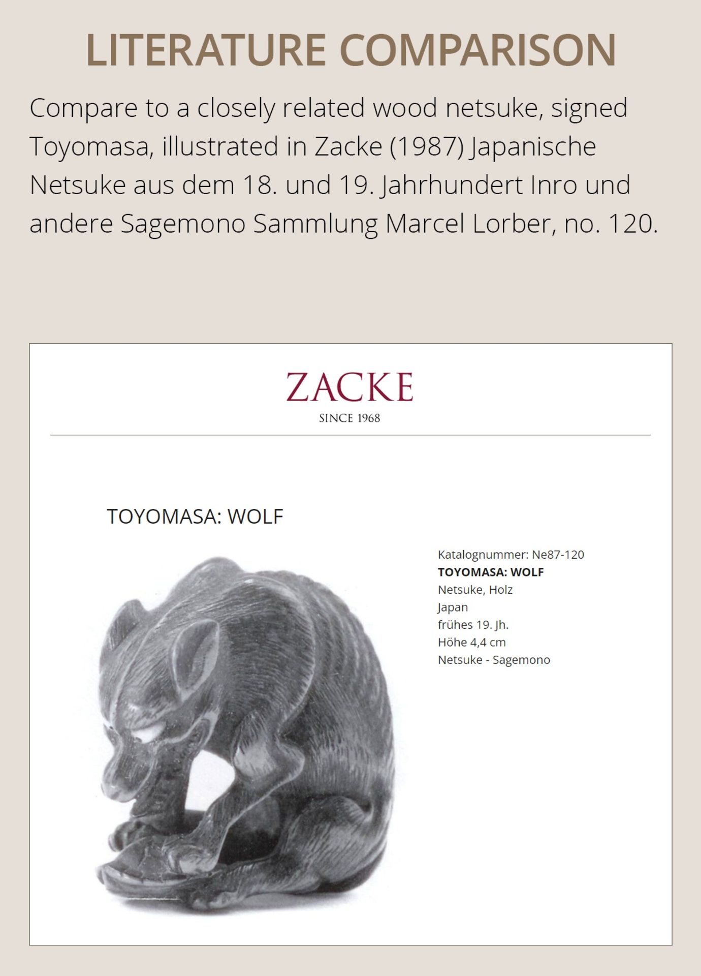 A SUPERB TOYOMASA SCHOOL WOOD NETSUKE OF AN EMACIATED WOLF WITH TORTOISE - Image 4 of 15