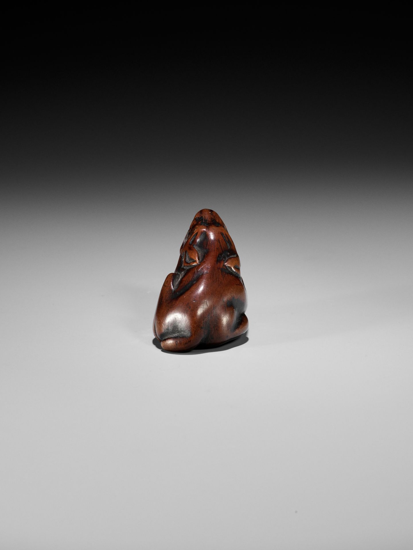 A FINE TANBA SCHOOL WOOD NETSUKE OF A RECUMBENT BOAR - Bild 8 aus 12