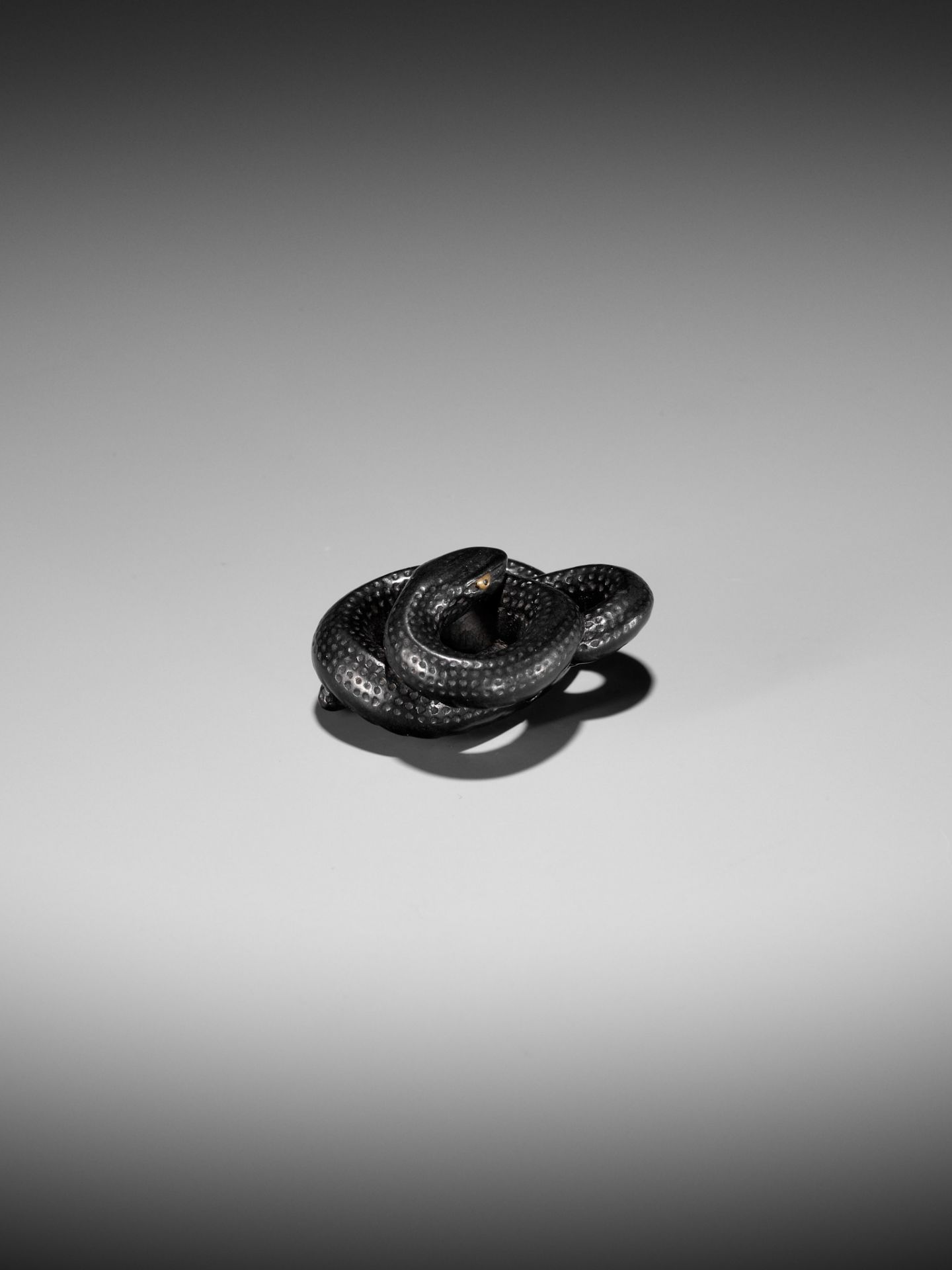 A RARE EBONY WOOD NETSUKE OF COILED SNAKE - Image 2 of 10