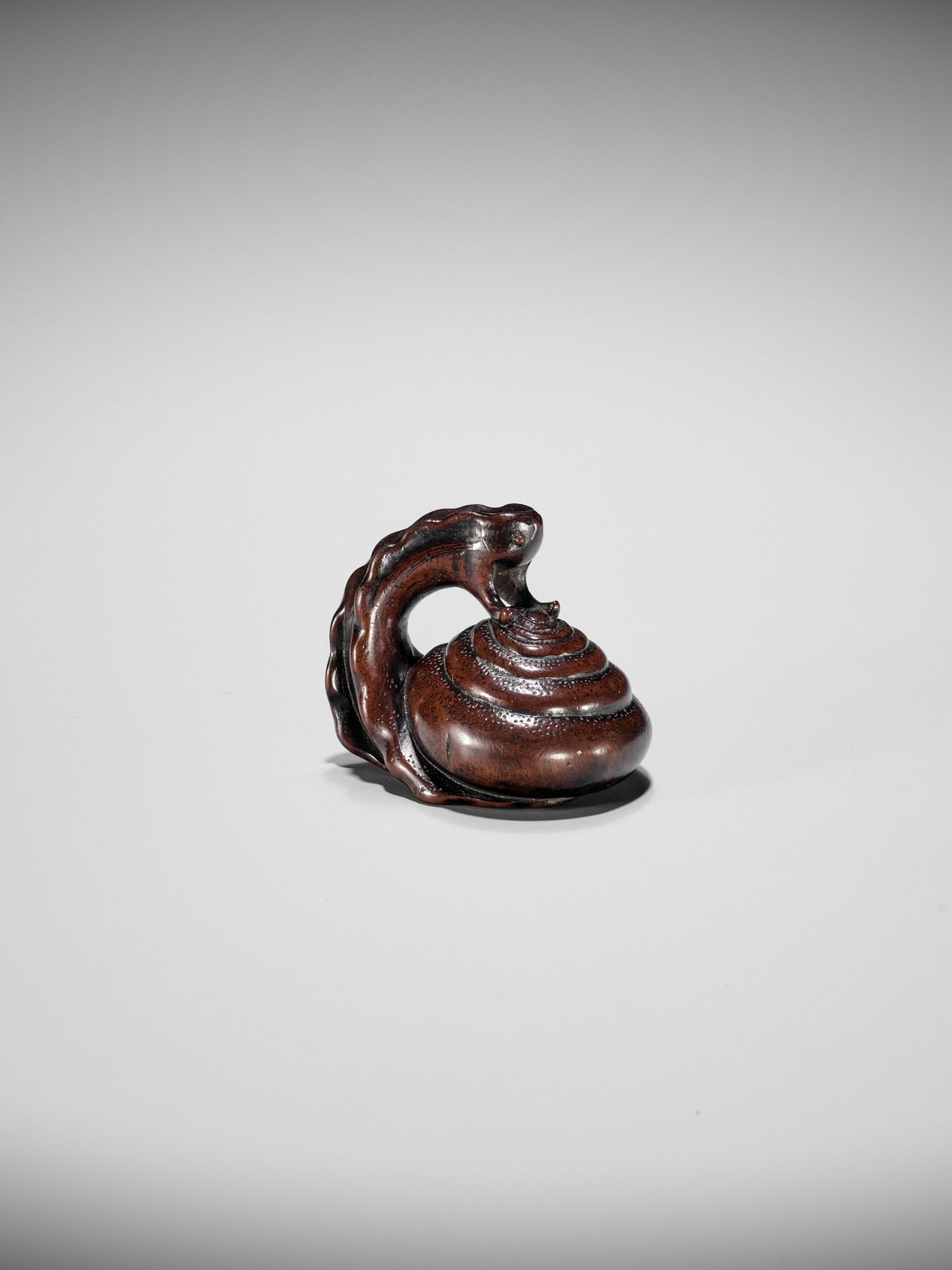 SHUZAN: AN EXCEPTIONAL WOOD NETSUKE OF A SNAIL ACROBAT - Bild 23 aus 25