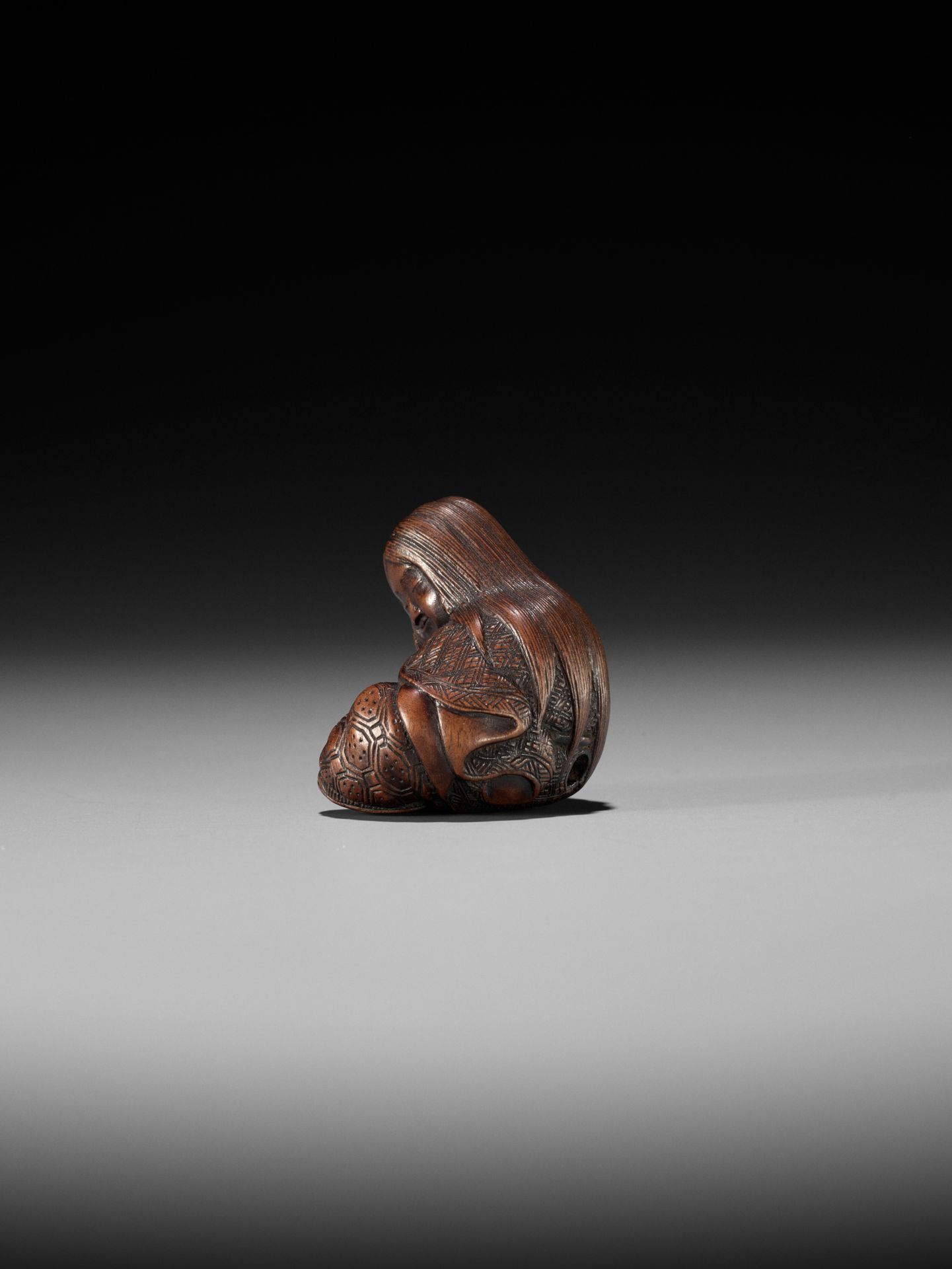 MASATOSHI: A NAGOYA SCHOOL WOOD NETSUKE OF A SLUMBERING SHOJO - Image 6 of 14