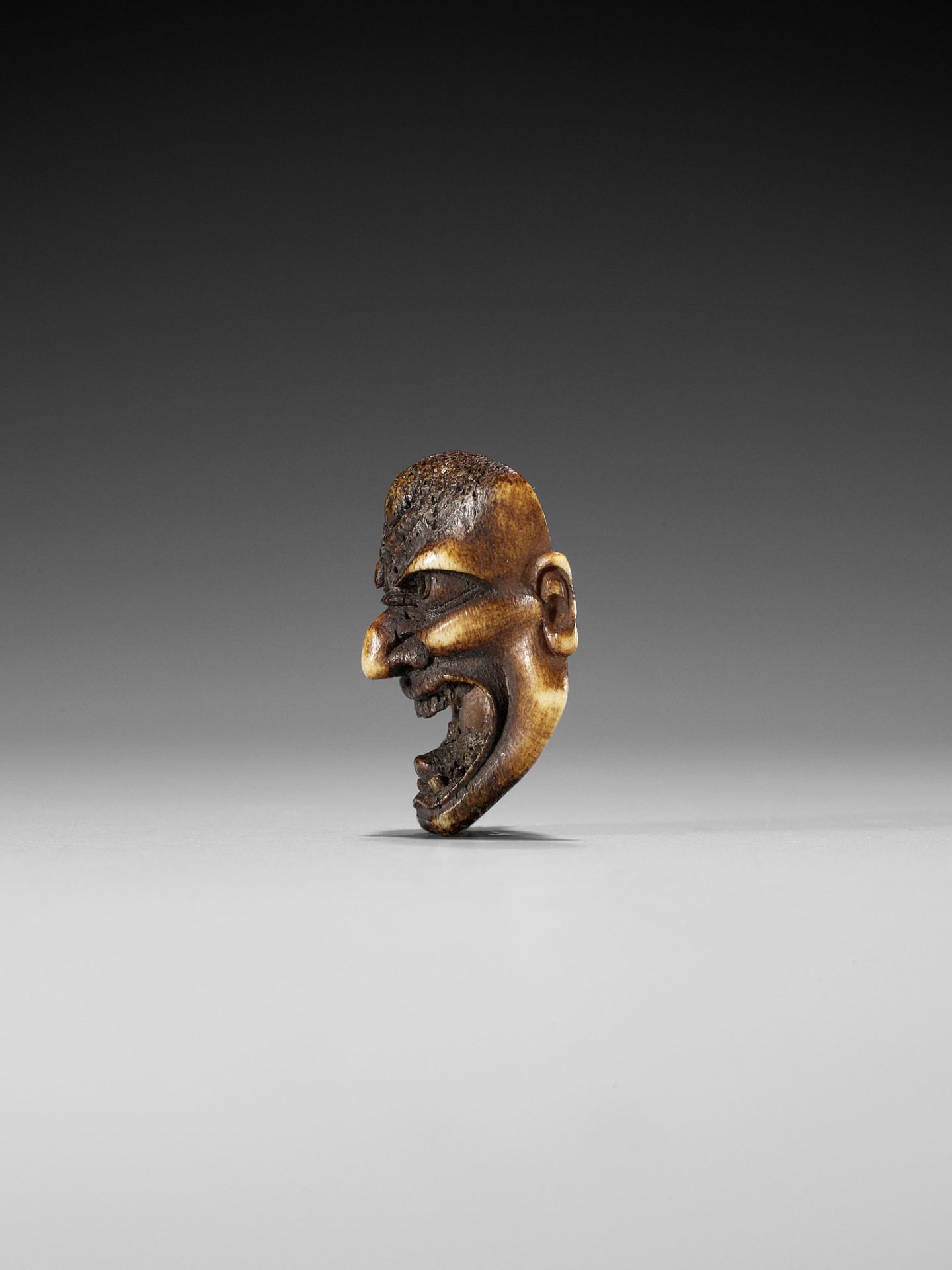 A SUPERB STAG ANTLER MASK NETSUKE OF HANNYA - Image 6 of 10