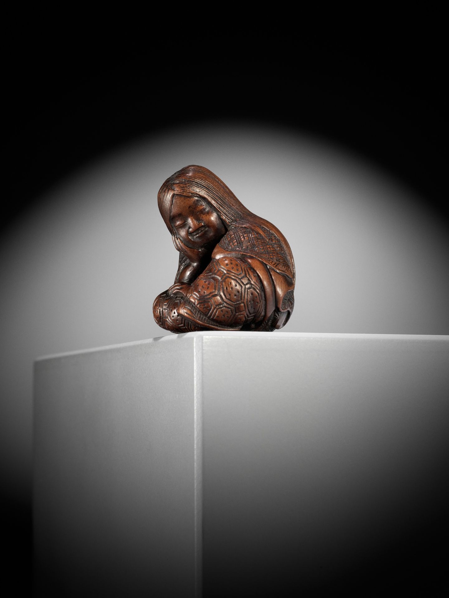 MASATOSHI: A NAGOYA SCHOOL WOOD NETSUKE OF A SLUMBERING SHOJO - Image 14 of 14